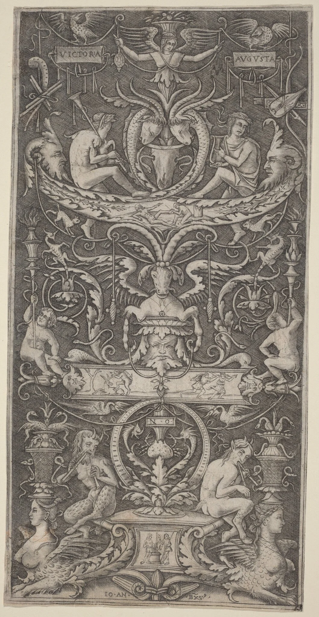 Ornamental Panel Inscribed "Victoria Augusta", by Giovanni Antonio da Brescia, ink, 1516