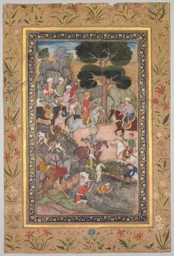 Babur meeting with Sultan Ali Mirza at the Kohik River, from a Babur-nama (Memoirs of Babur)