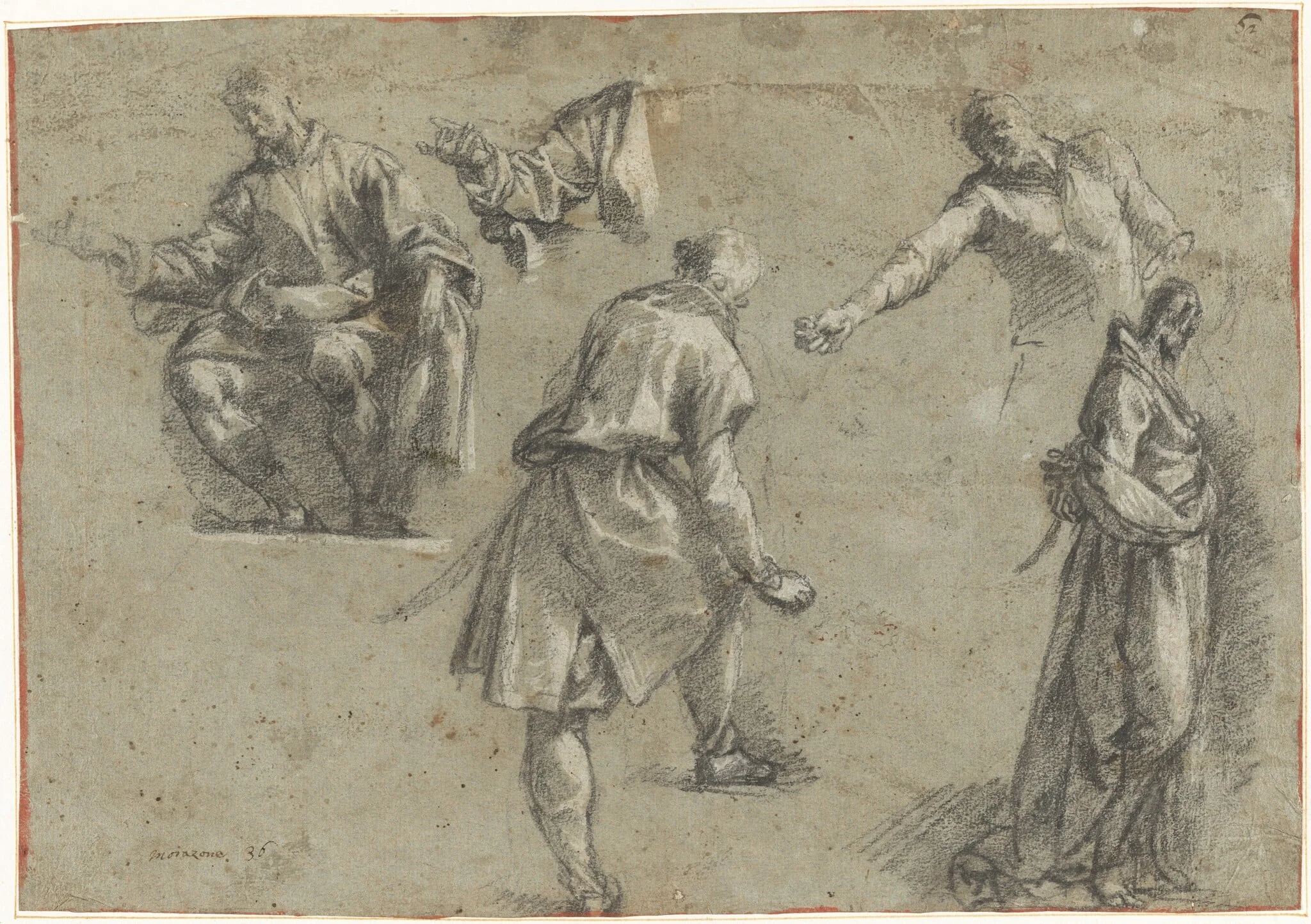 Studies for Christ Before Caiaphas, by Mazzucchelli, called Morazzone, Pier Francesco, gouache, 1608