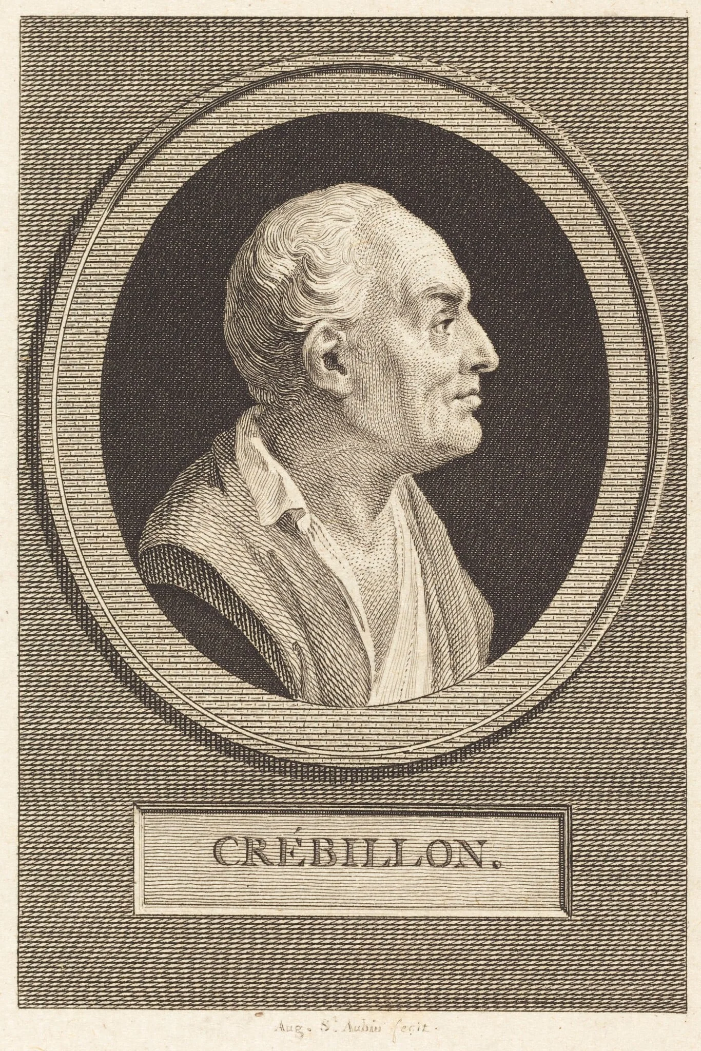 Prosper Jolyot de Crebillon, by Augustin de Saint-Aubin, ink, 1772