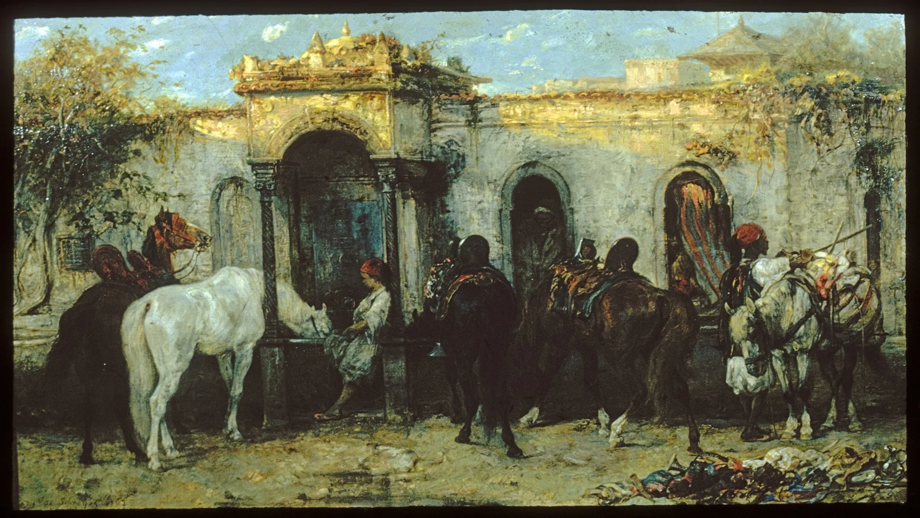 Arabs in Egypt, Sunrise, by Adolf Schreyer, oil, 1867