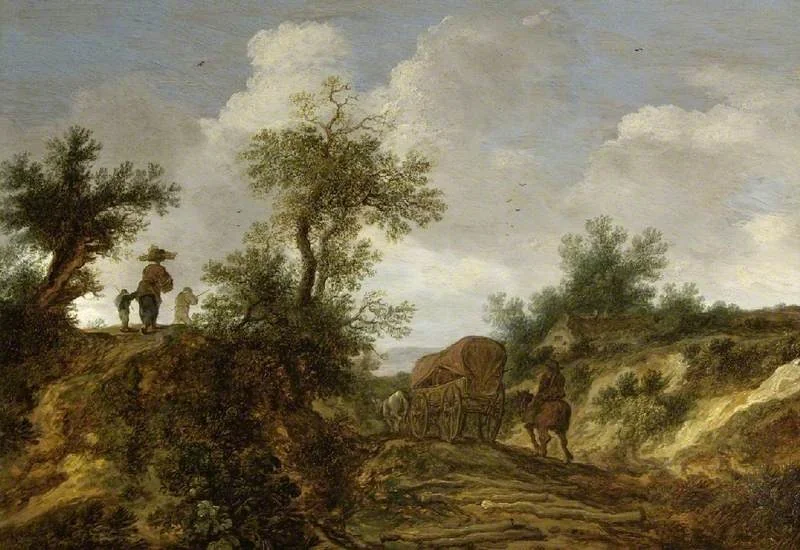 Landscape with figures, by Pieter de Molijn, oil, 1657