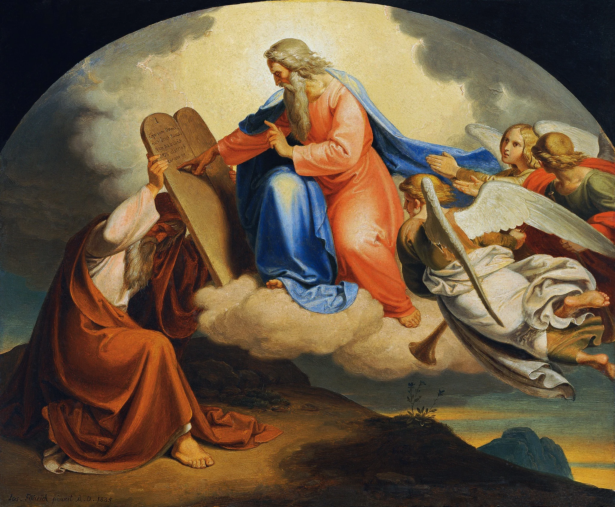 God Writes the Ten Commandments to Moses on Two Tablets of Stone on Mount Sinai