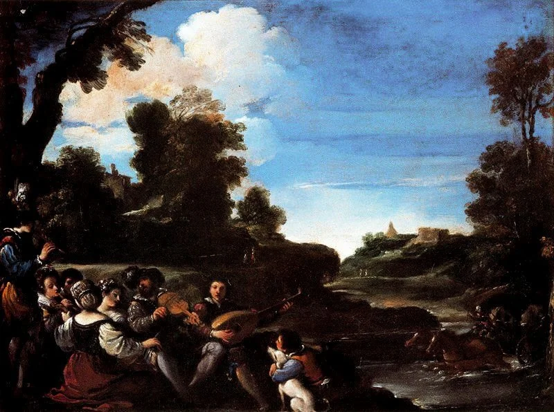 Music in a Landscape, by Guercino, oil, 1617
