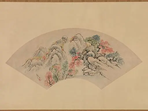 池(徳山)玉瀾筆   秋山水図扇面|Autumnal Landscape with a Waterfall