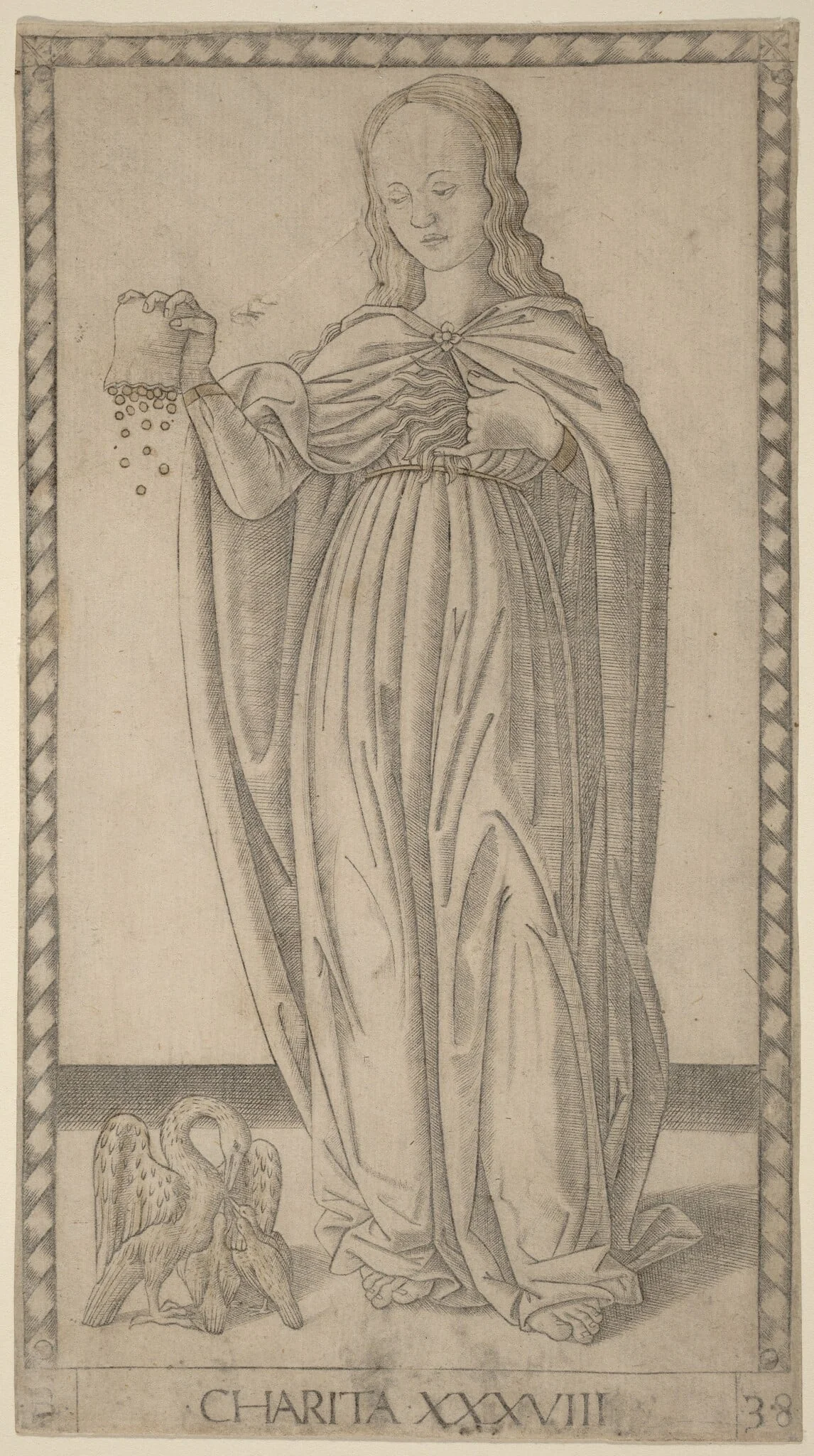 Charita (Charity), by Master of the E-Series Tarocchi, ink, 1465