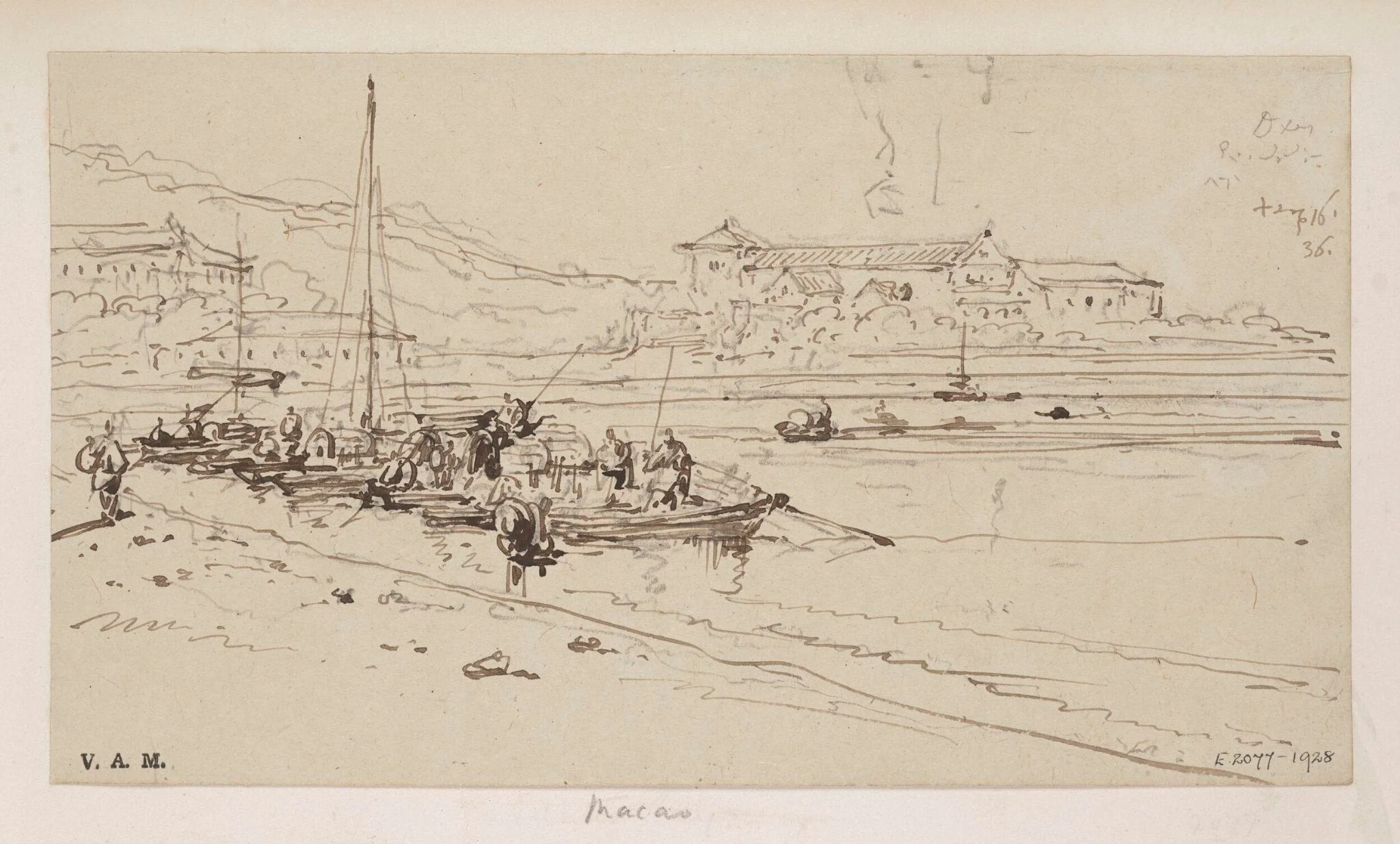 Tanka boats in the Praya Grande, Macau, by George Chinnery, 12