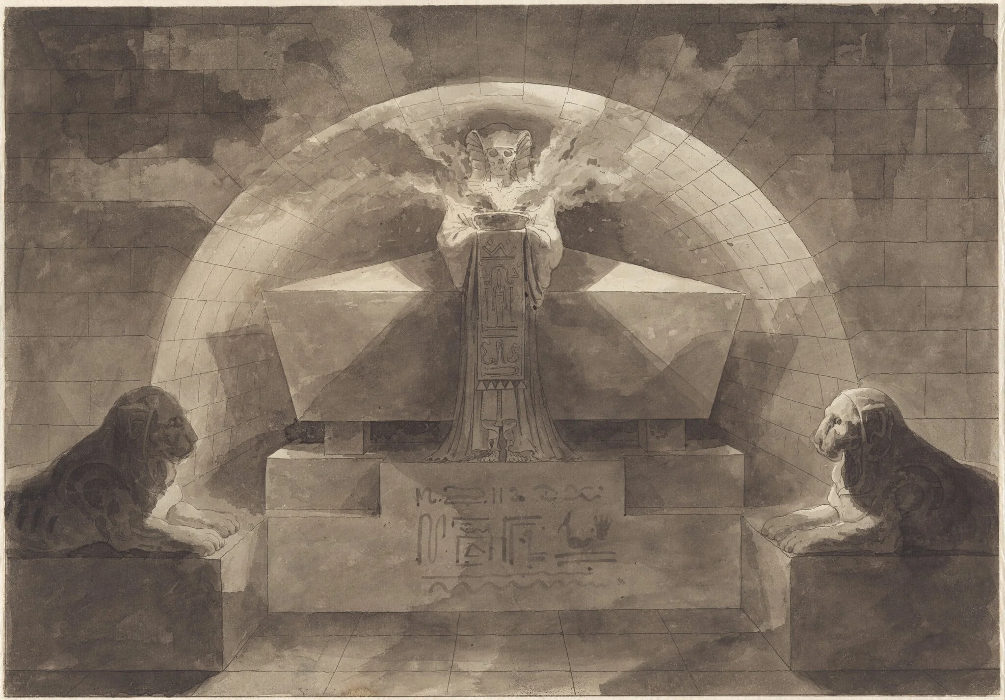 Tomb with Death Standing, by Louis Jean Desprez, ink, 1782