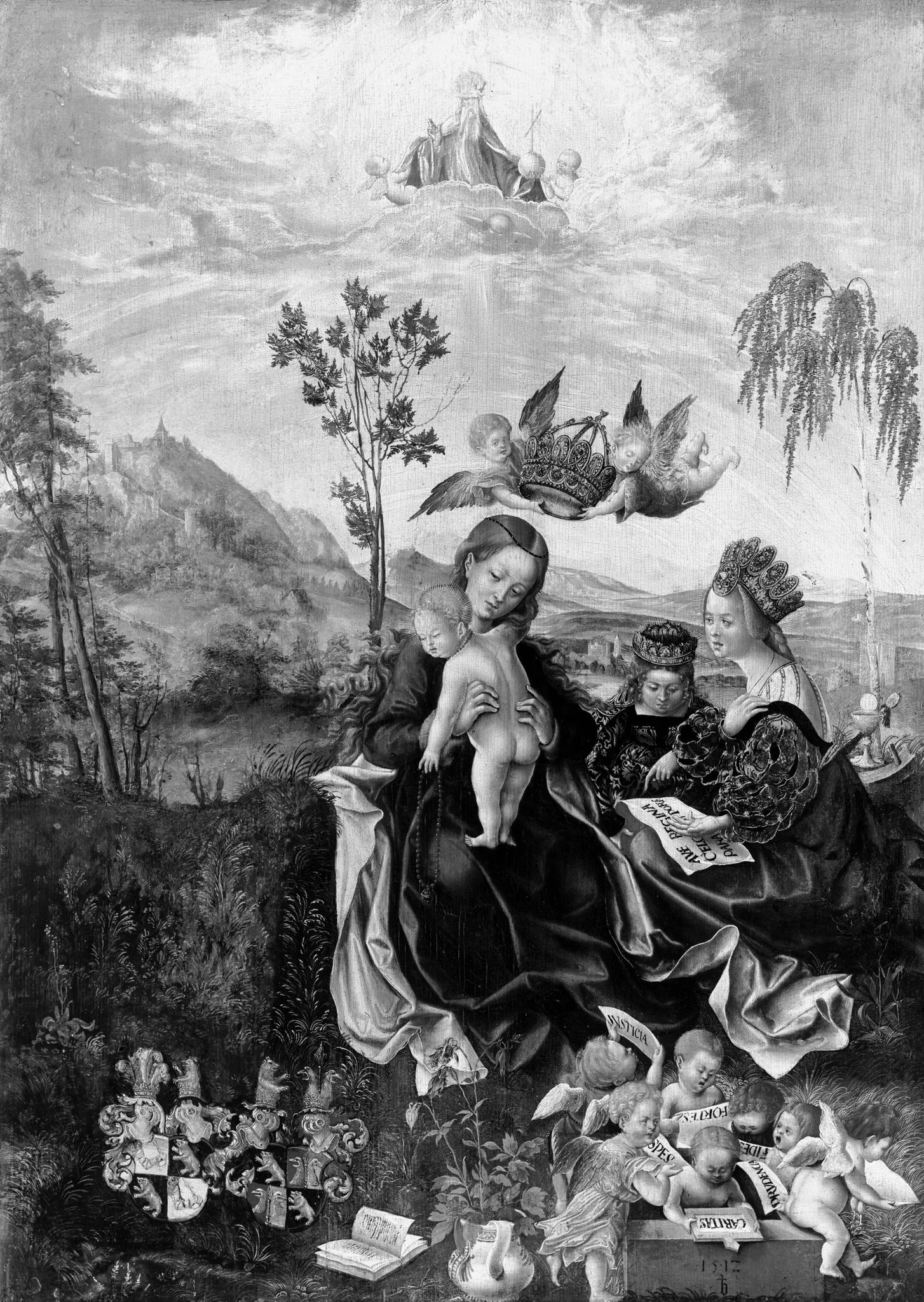 Mary with the child, Saint Catherine, Saint Barbara and angels