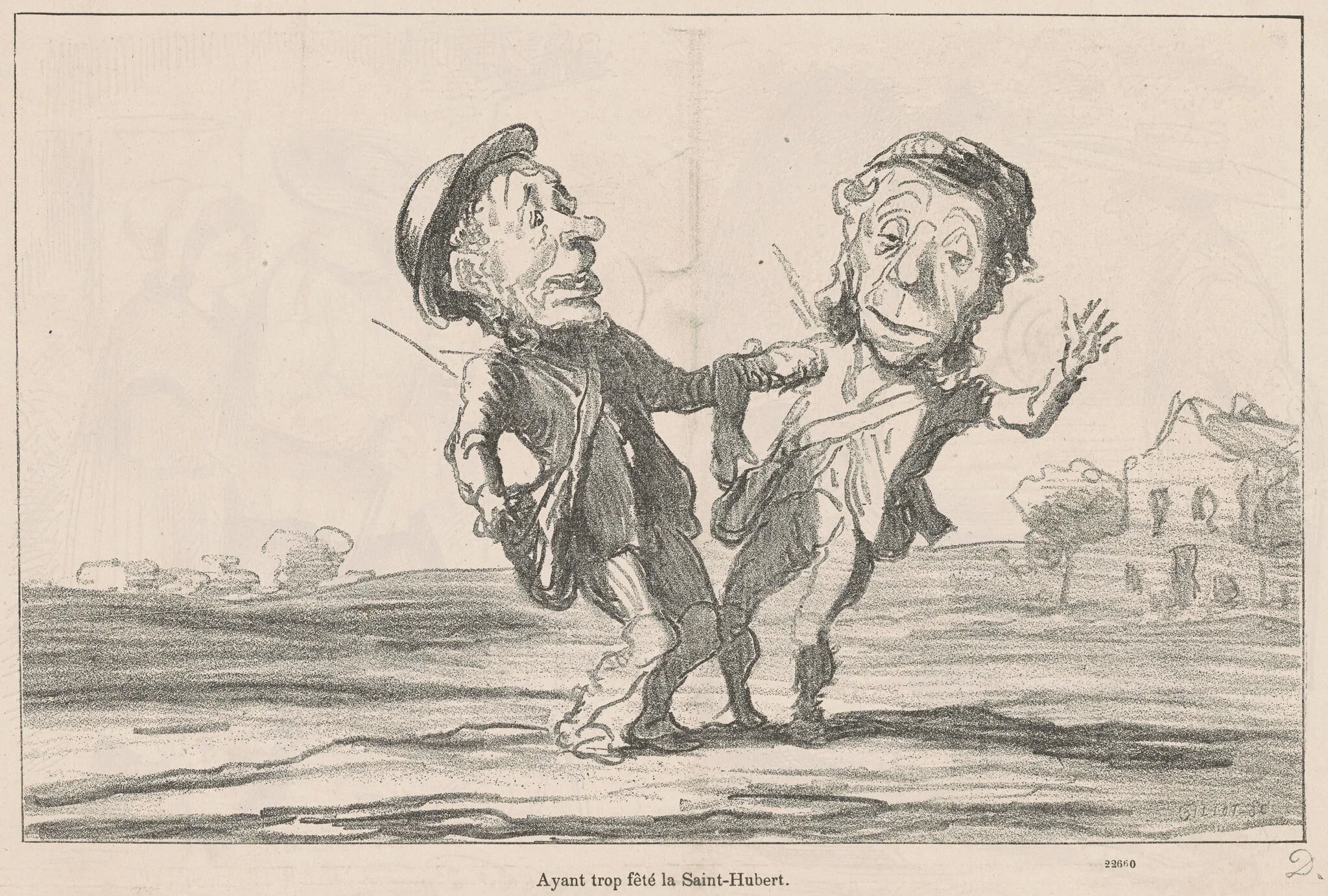 Ayant trop fêté la Saint-Hubert, by Honoré Daumier, ink, 1864