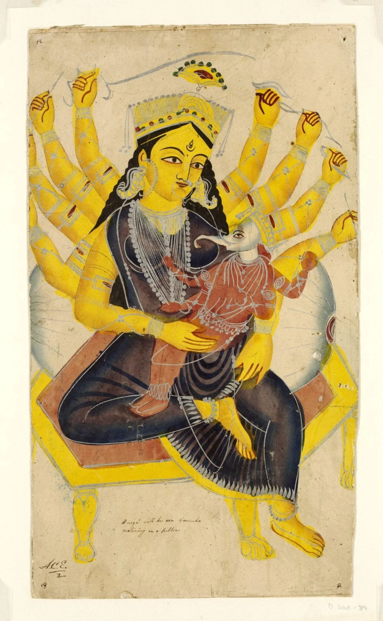 Durga and Ganesha, by Unknown, paint, 1850