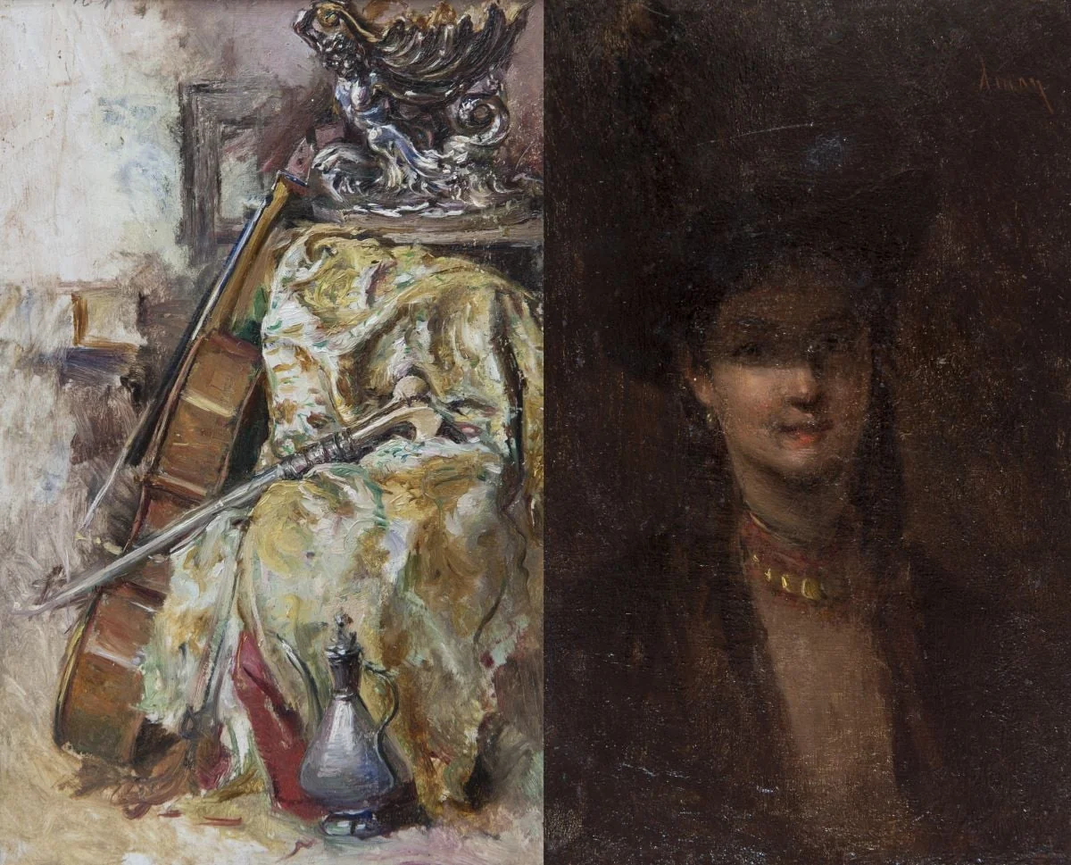 Violoncel. Verso: Portret de femeie în clarobscur, by Theodor Aman, unspecified, 1885