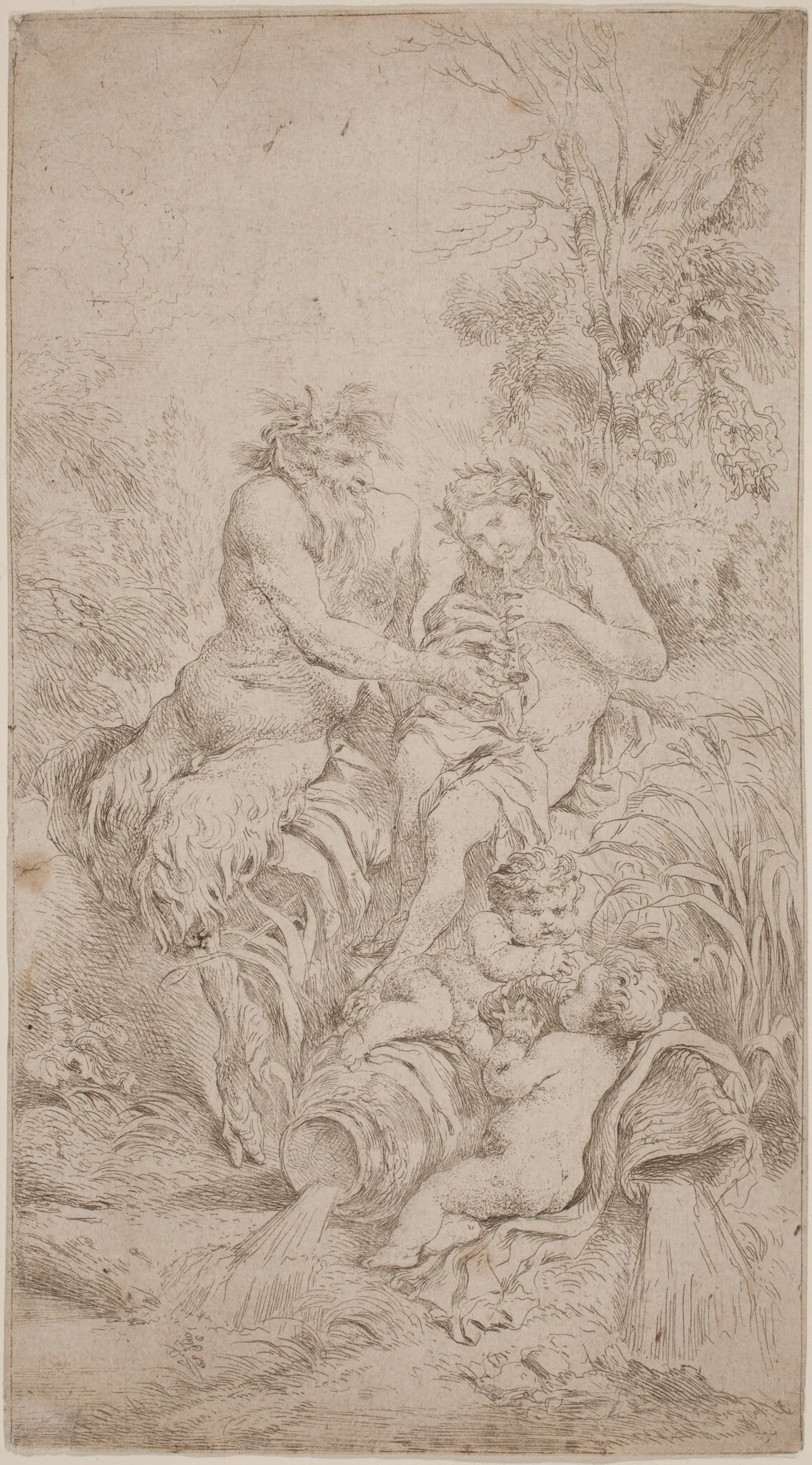 Pan and Olympus, by Giovanni Benedetto Castiglione, ink, 1646