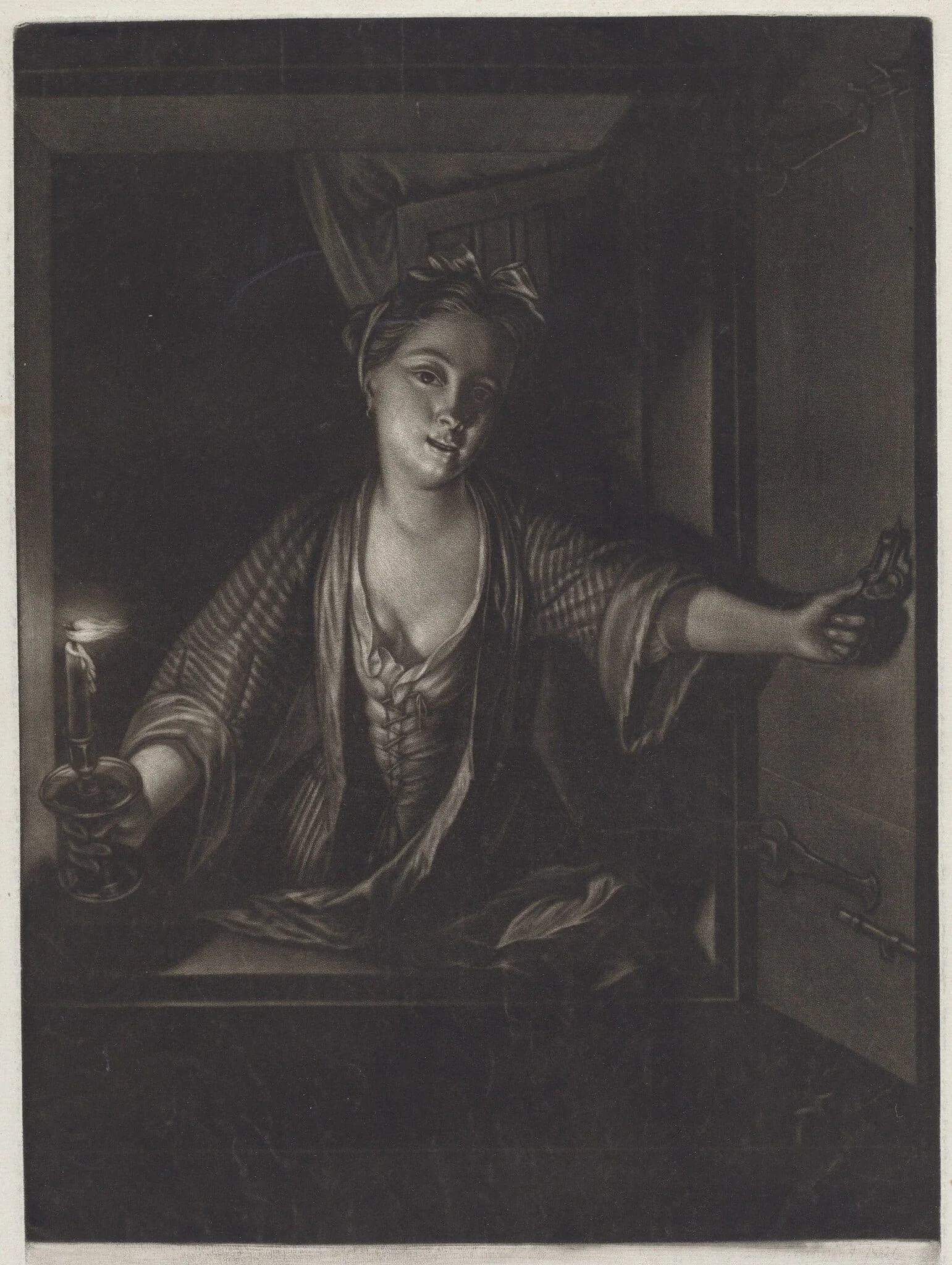 Girl with a Candle, by John Greenwood, ink, 1758