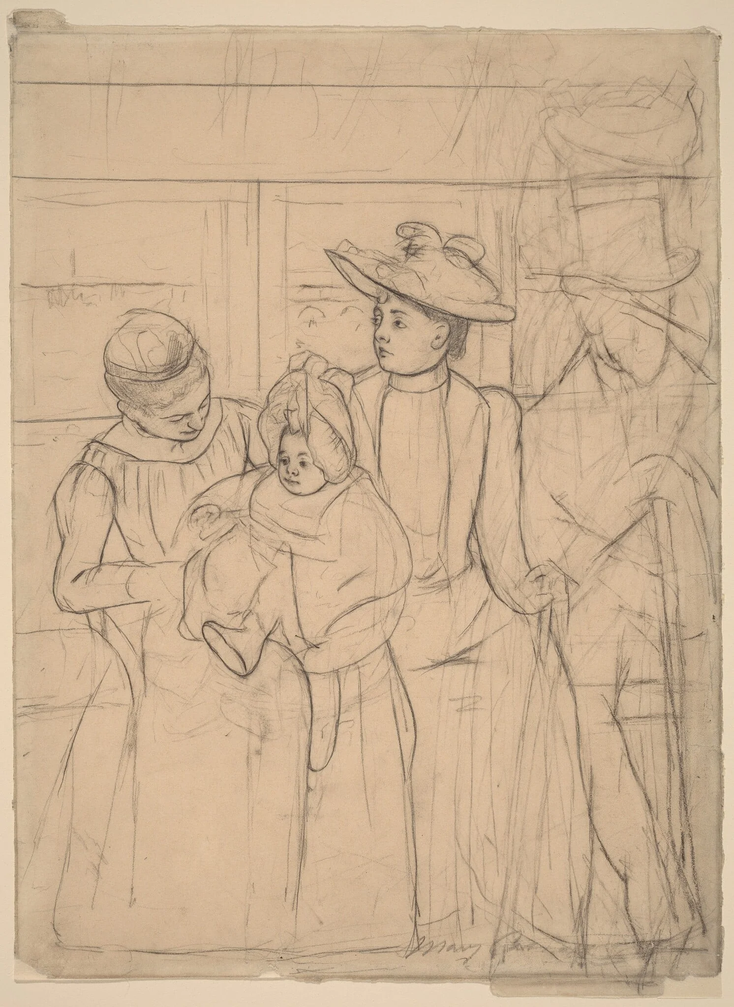In the Omnibus [recto], by Mary Cassatt, chalk, 1890