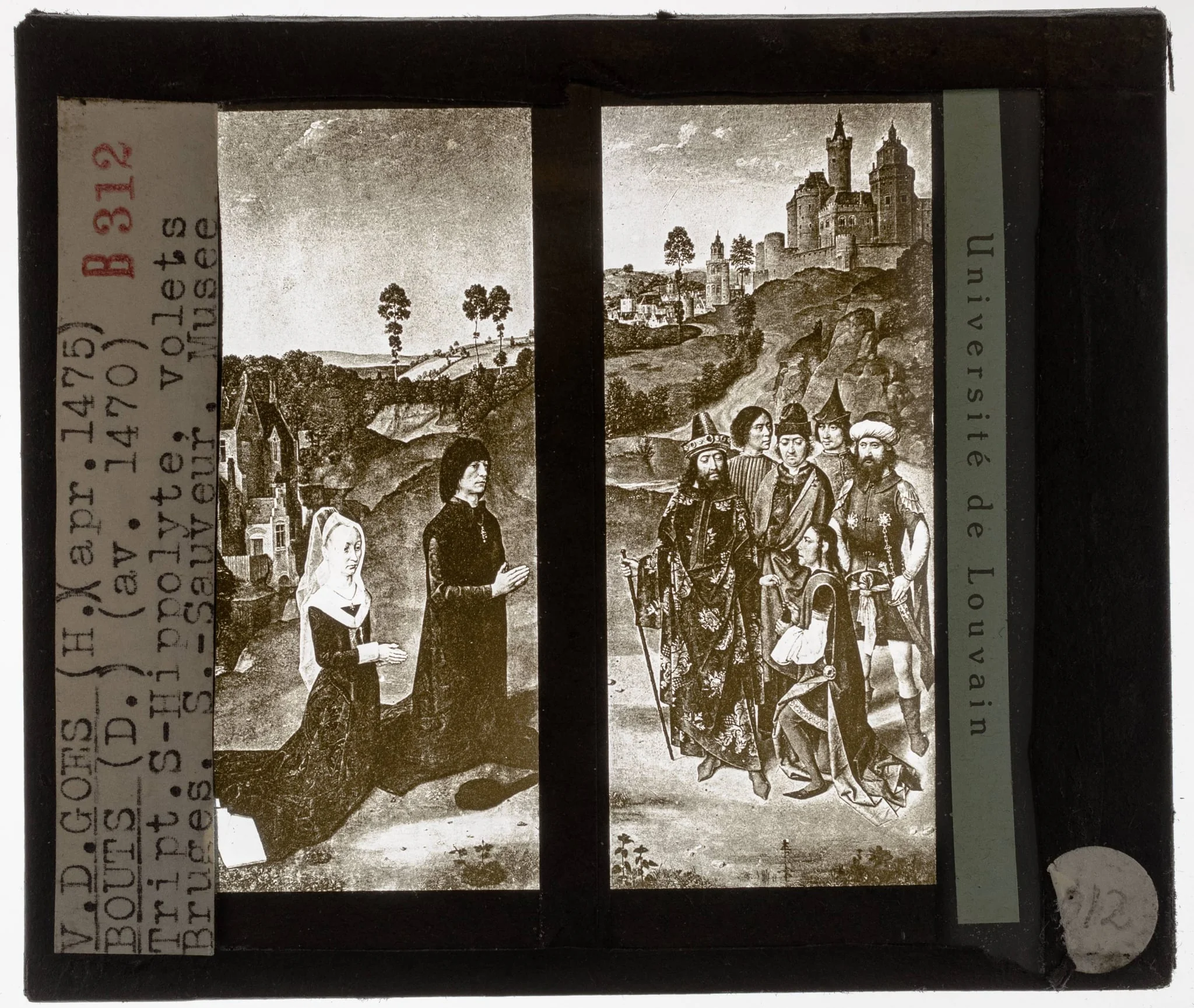 Dirk Bouts (en atelier). Hugo van der Goes. Anoniem. Triptiek met de Marteldood van de Heilige Hippolytus Zijpanelen, voorzijde, by Dieric Bouts, unspecified, 1924