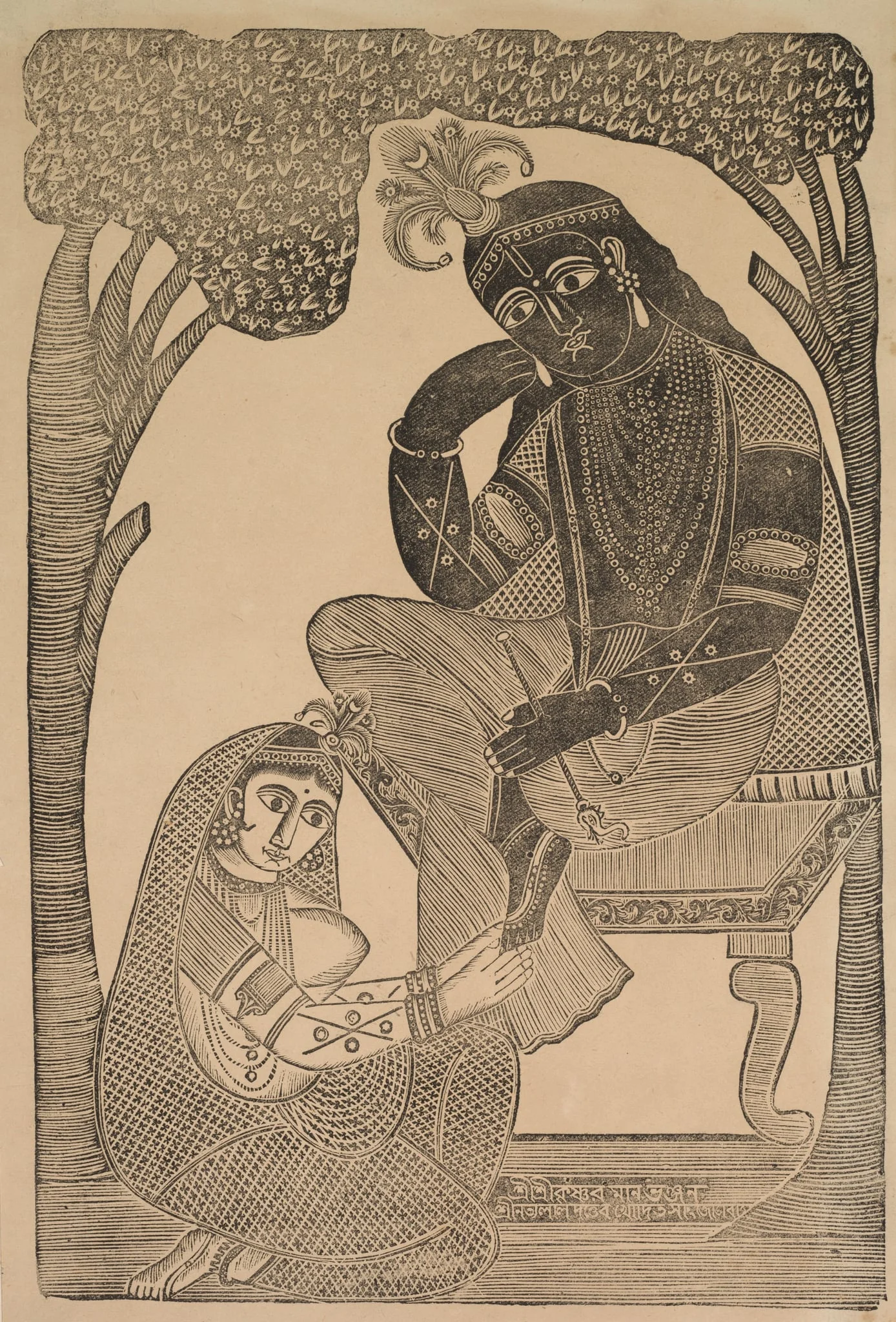 Radha Stroking Krishna's Feet, by Shri Gobinda Chandra Roy, 1890