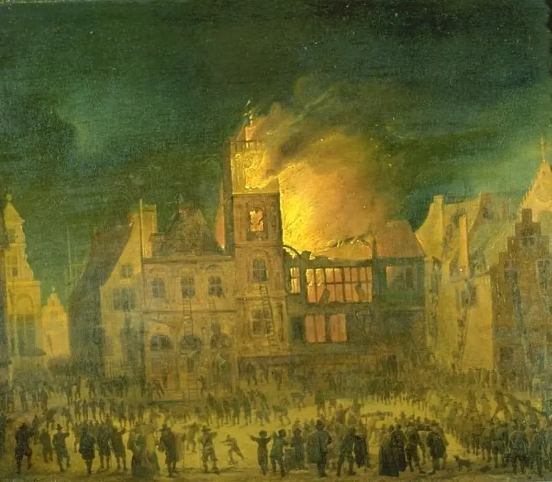 Fire in the Old City Hall of Amsterdam