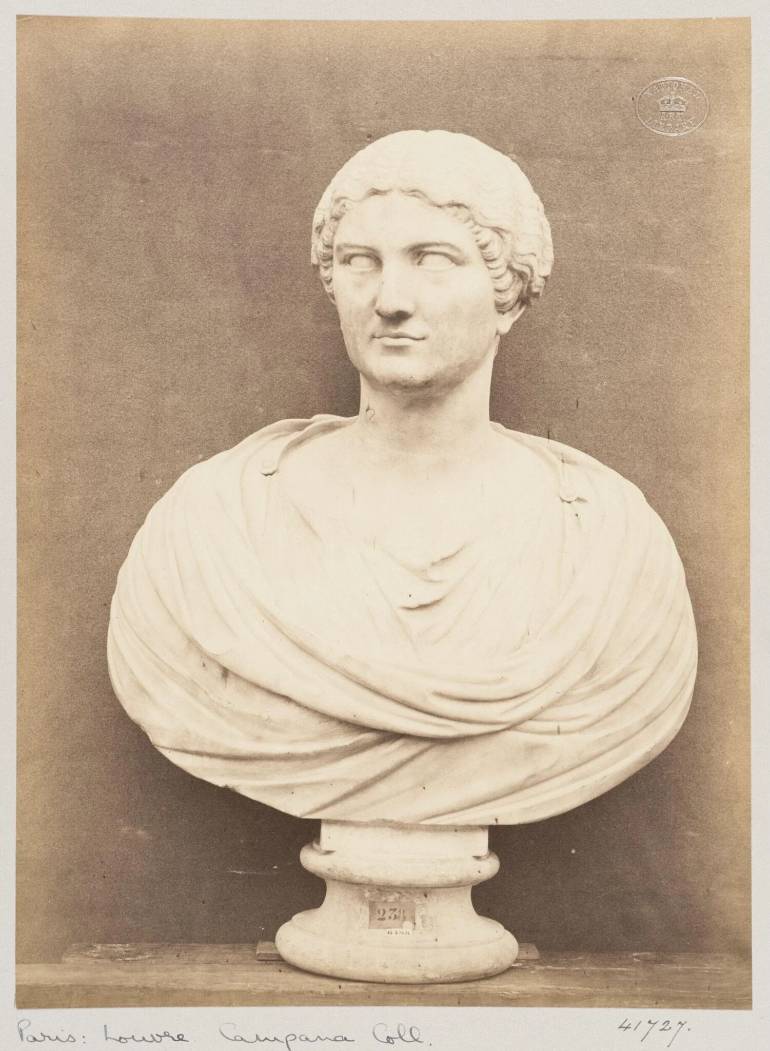 Marble bust of unnamed female, by Louise Laffon, photographic, 1864
