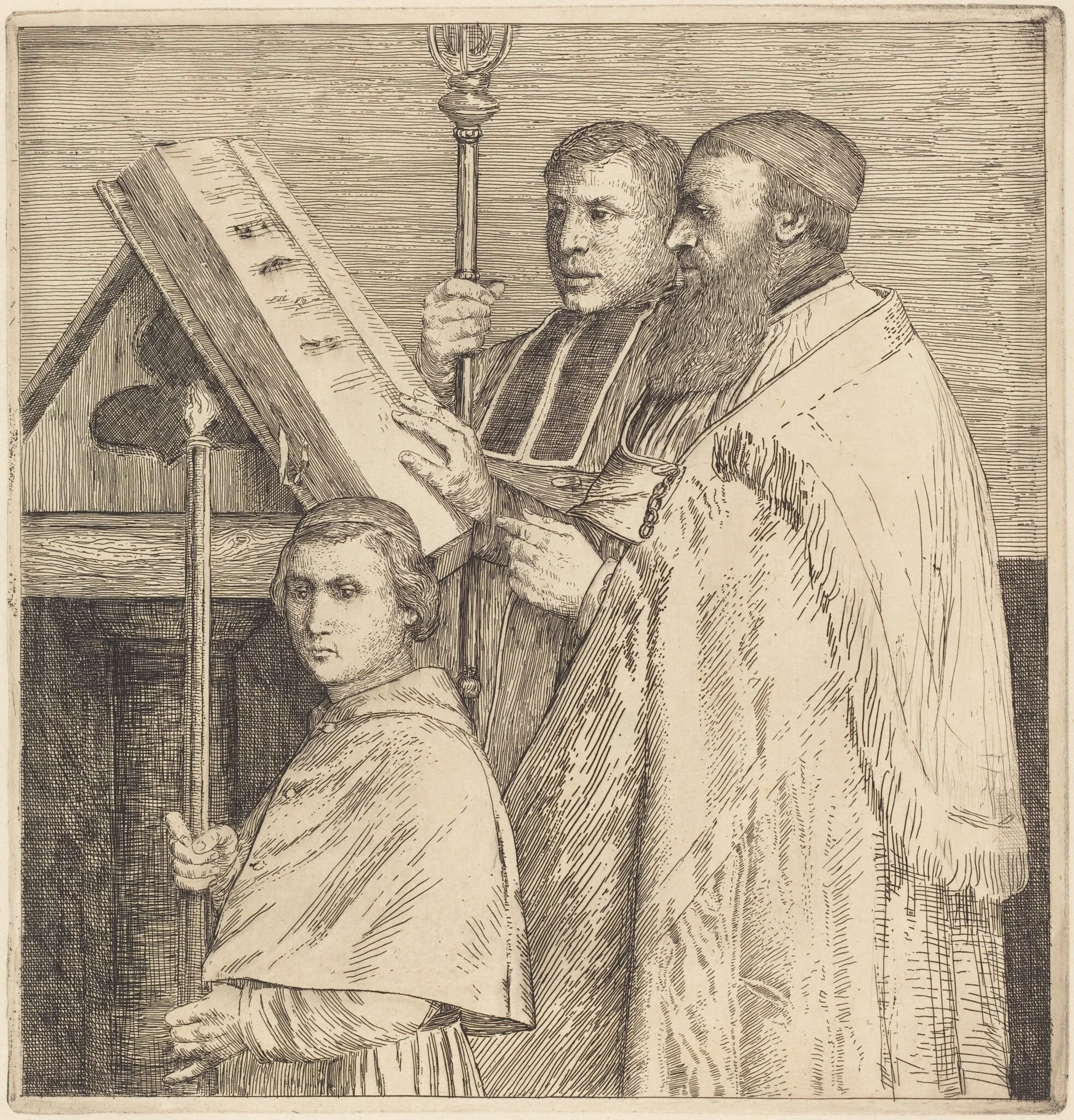 Choristers, 2nd plate (Le lutrin), by Alphonse Legros, ink, 1874