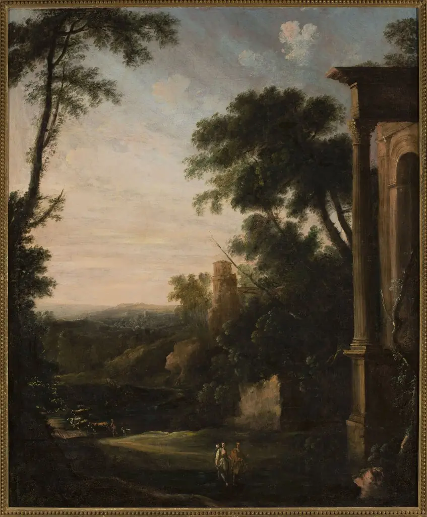 Landscape with architecture and staffage