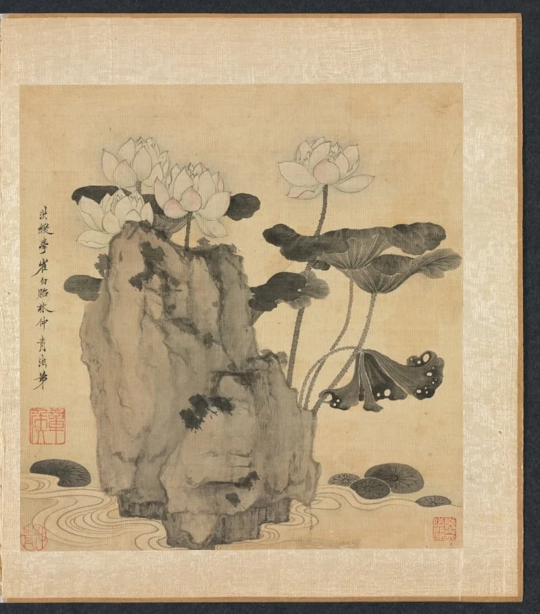 Paintings after Ancient Masters: Lotus and Rocks, by Chen Hongshou, unspecified, 1625