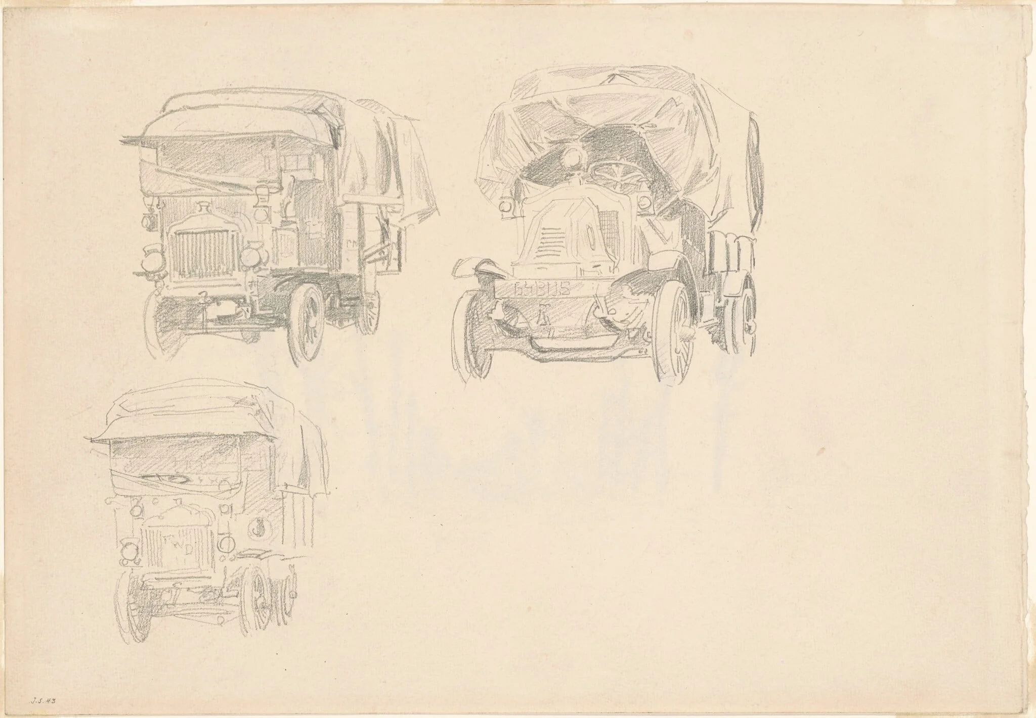 Trucks [recto], by John Singer Sargent, graphite, 1918