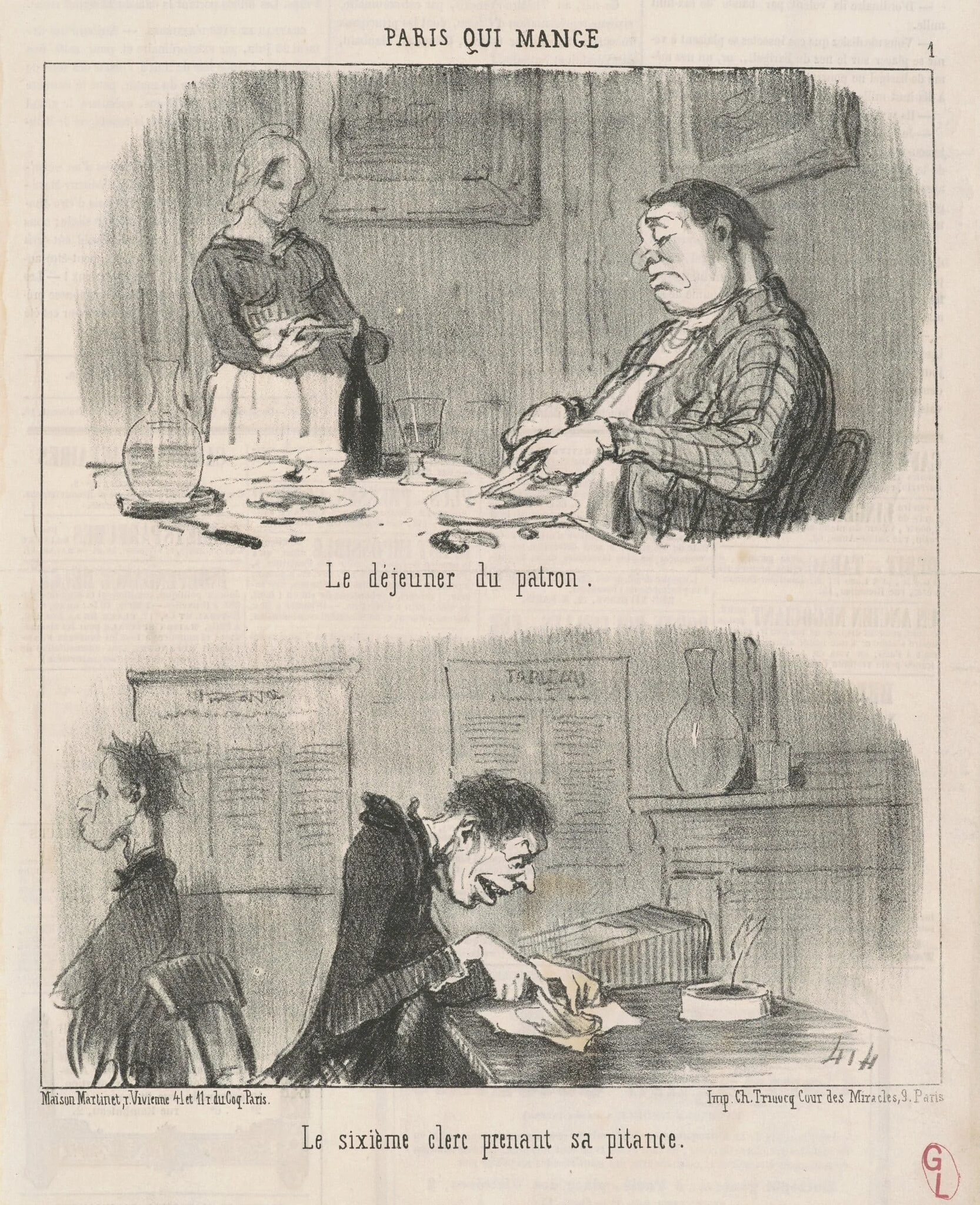 Le déjeuner du patron le sixiéme clerc ..., by Honoré Daumier, ink, 1852