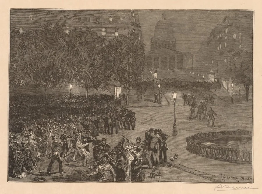 Bois du Monde: Les troubles du quartier Latin, by Auguste Lepère, 1882