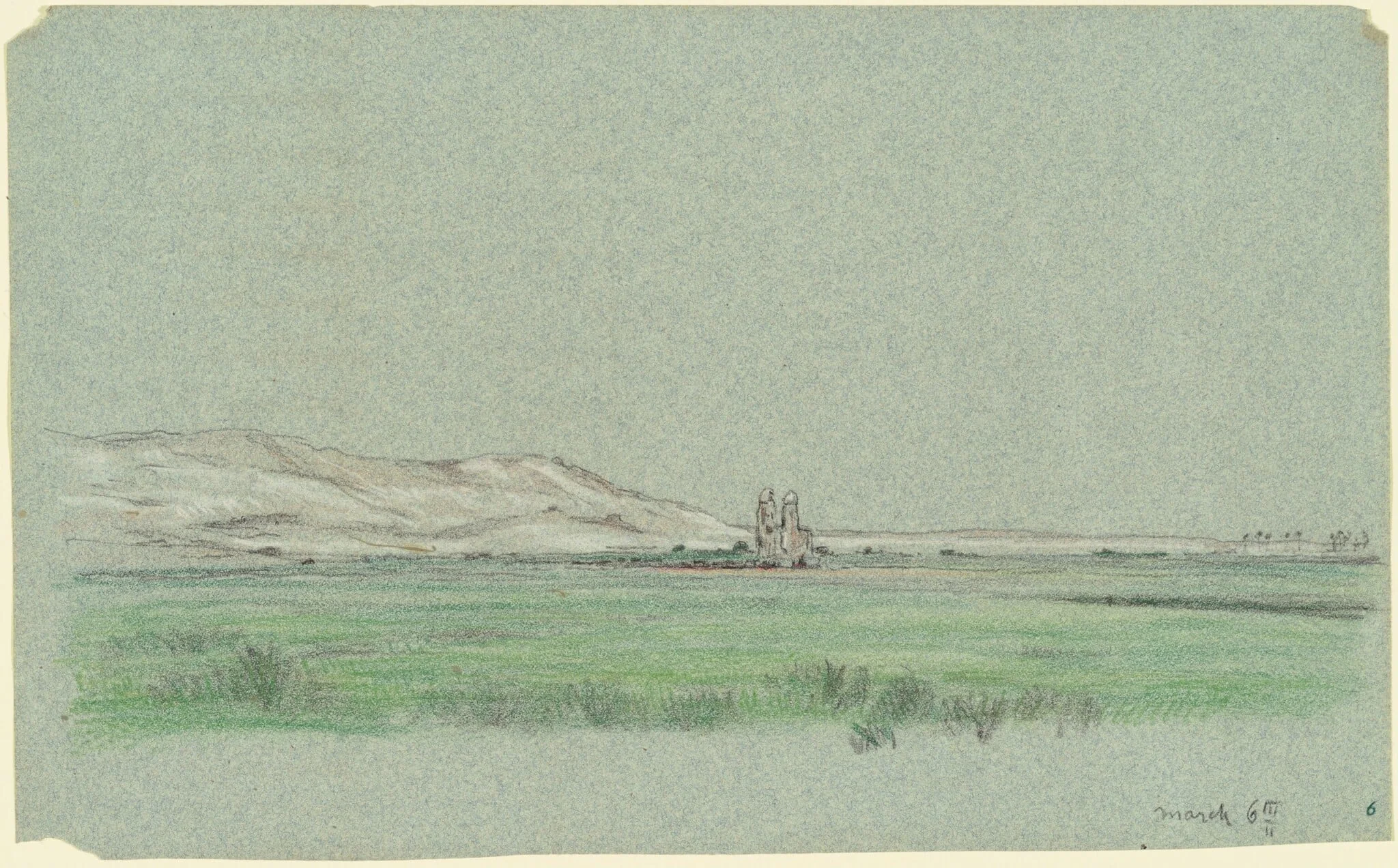Nile Journey, Colossi of Memnon, by Elihu Vedder, chalk, 1890