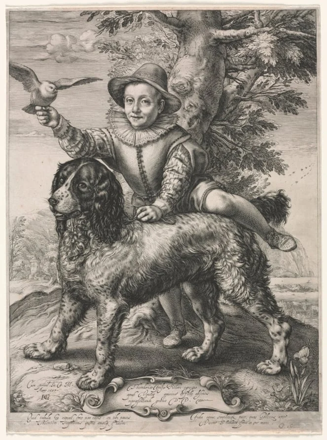 Portrait of Frederick de Vries and His Dog, by Hendrik Goltzius, 1597