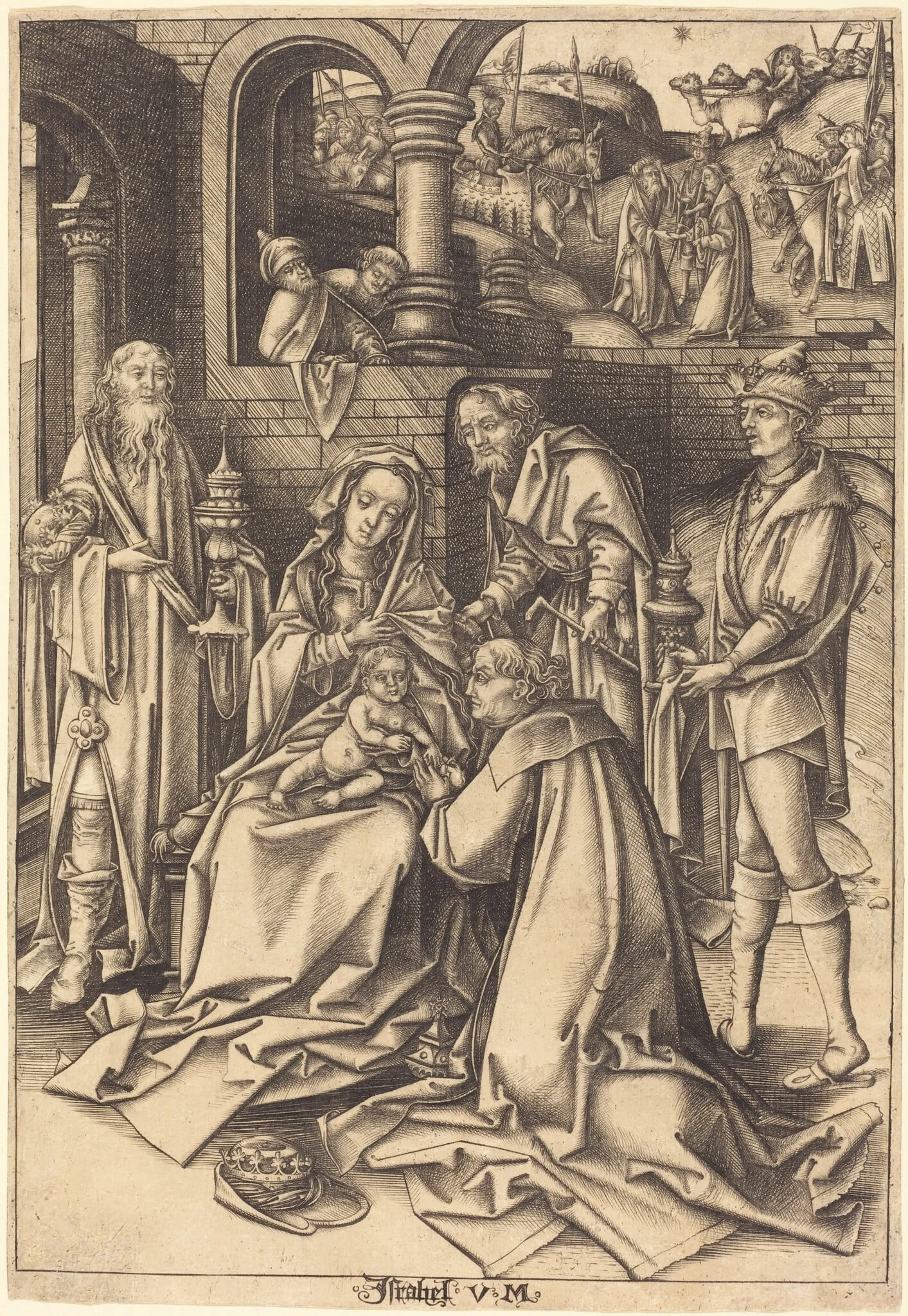 The Adoration of the Magi, by Israhel van Meckenem, ink, 1495