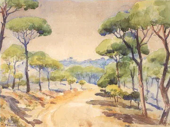 A View From Al-Matn, by Moustafa Farroukh, watercolor, 1939