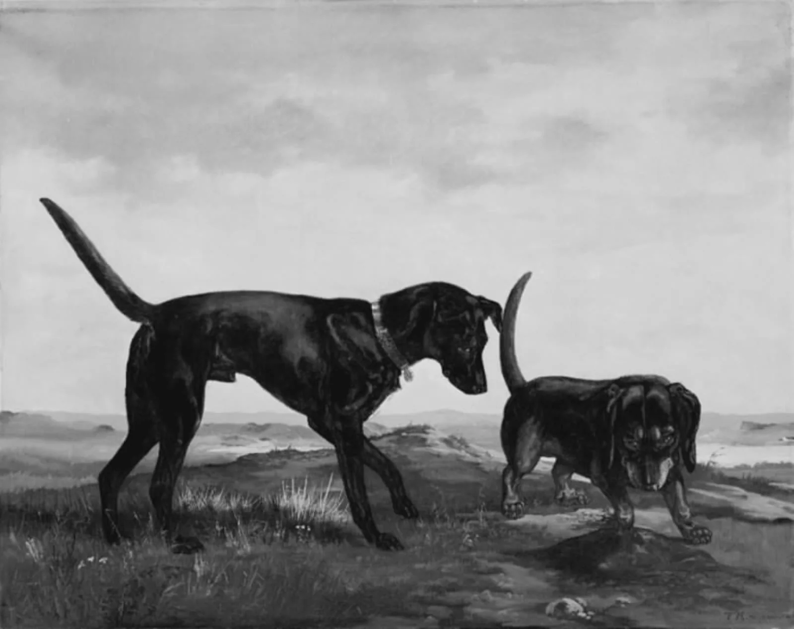 Et par hunde som opgraver et muldvarpeskud, by Unknown, 1838