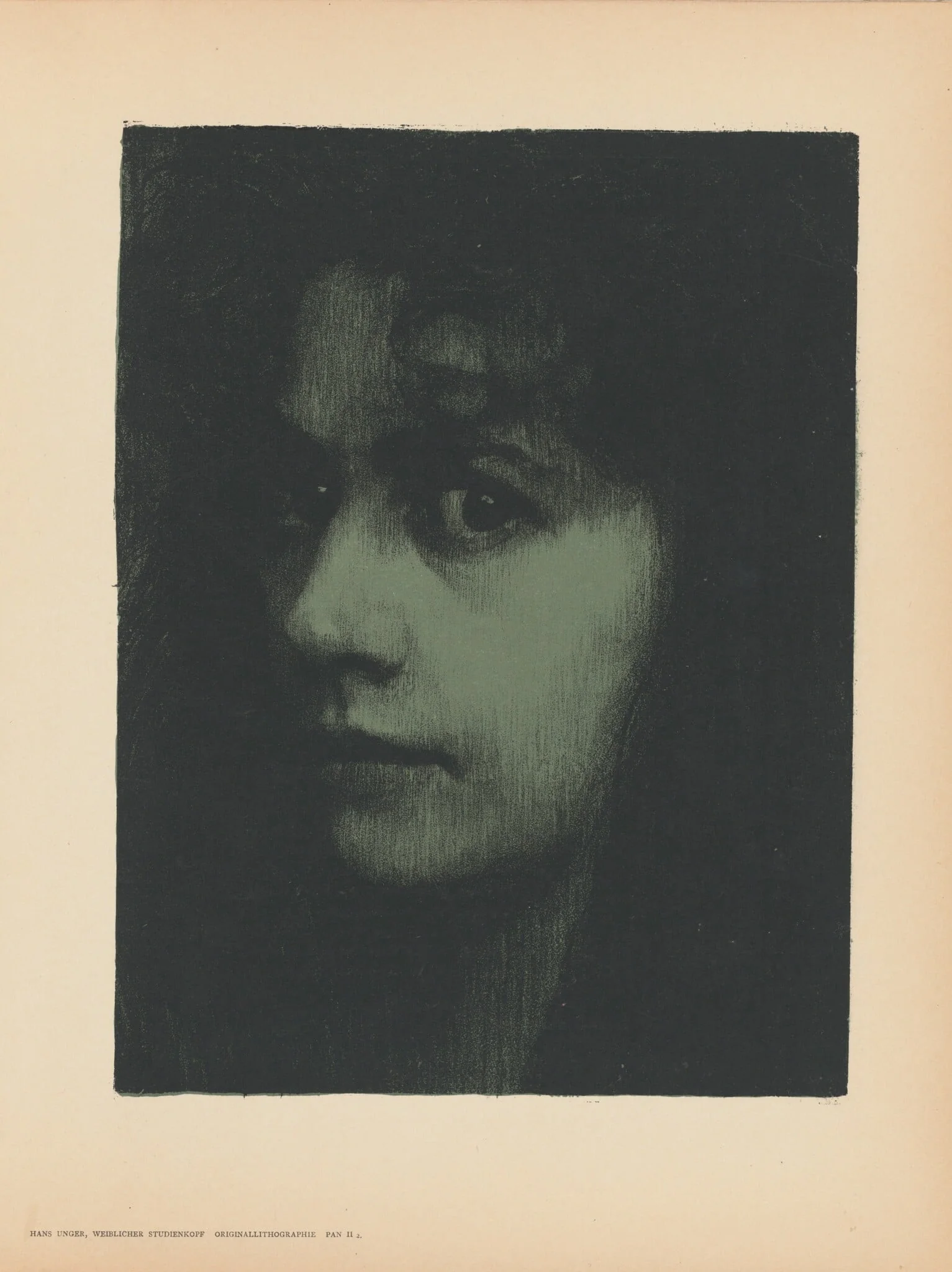 Weiblicher Studienkopf, by Hans Unger, ink, 1896