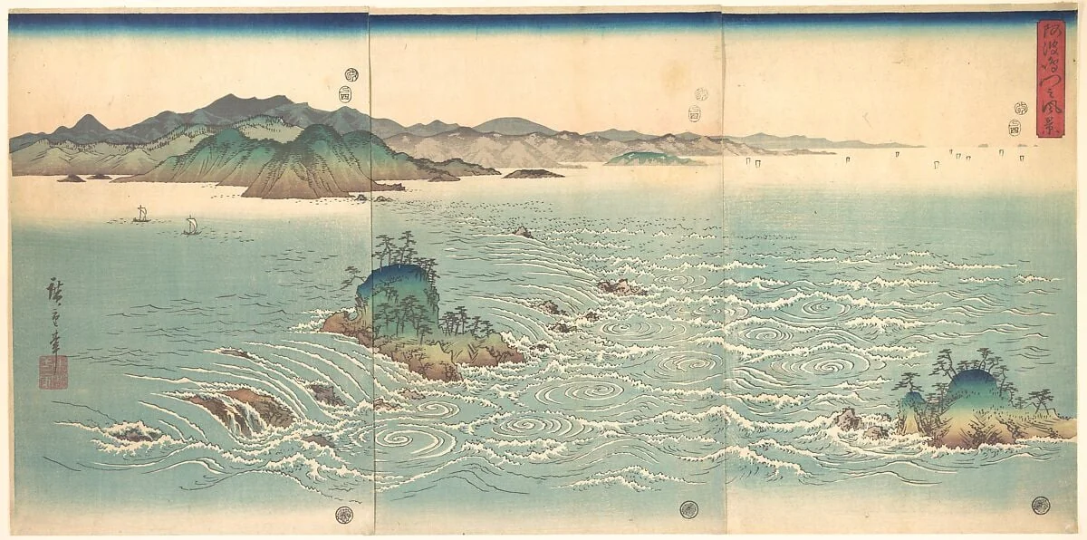 Awa no Naruto|雪月花　阿波鳴門之風景|The Whirlpools of Awa, by Utagawa Hiroshige, ink, 1857