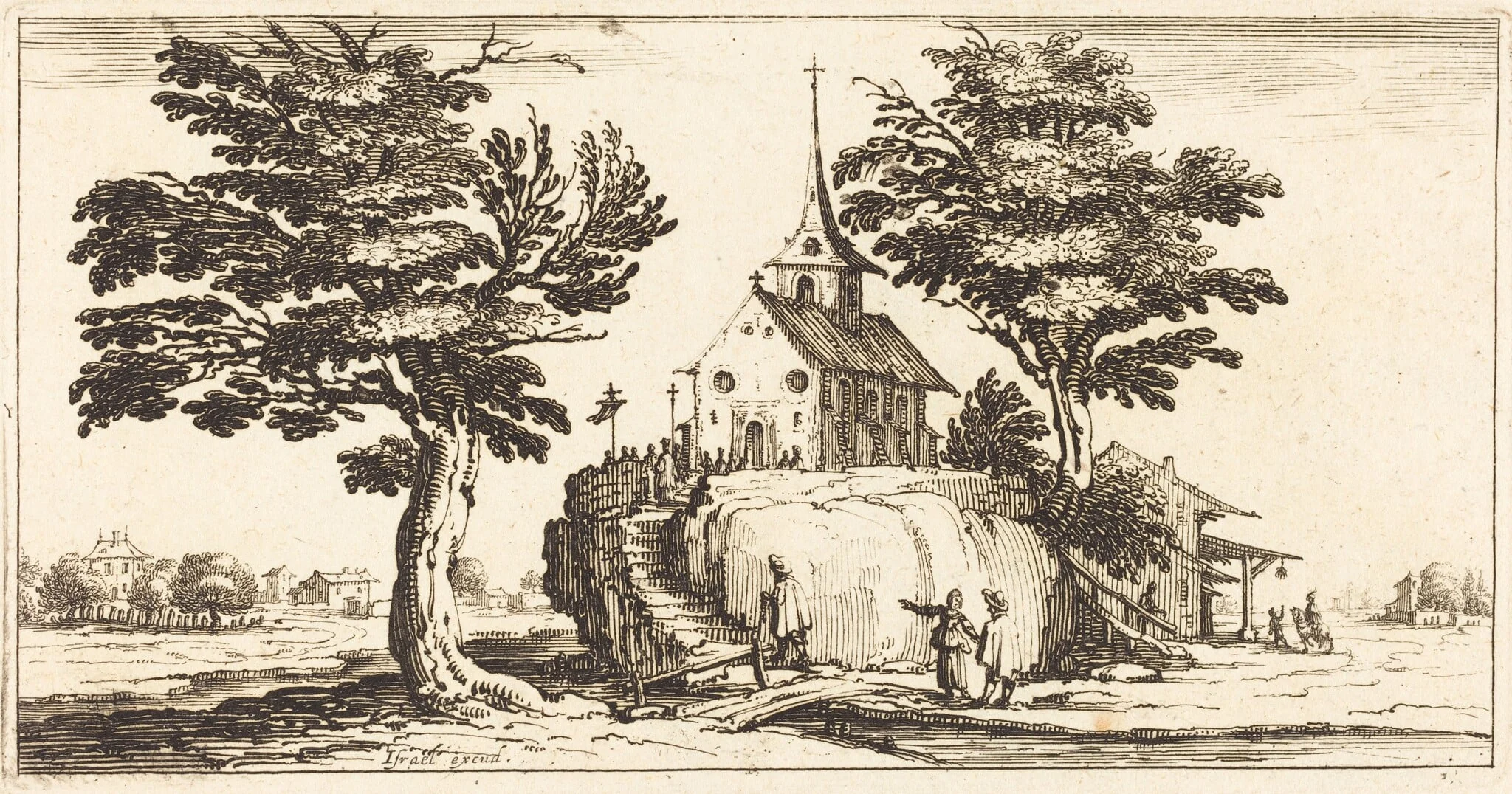 Landscape, by French 17th Century, ink, 1635