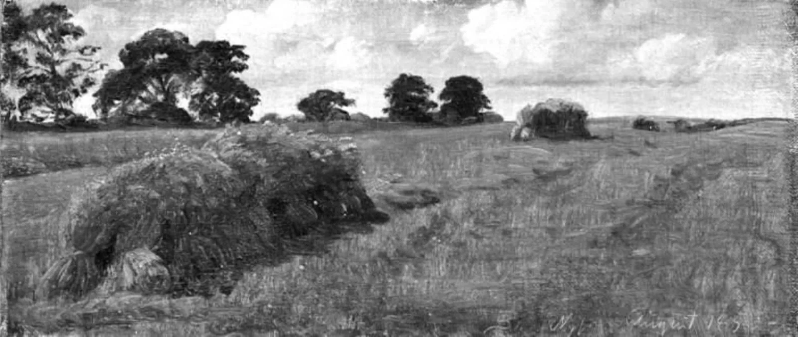 Høstlandskab med korntraver, by Unknown, 1850