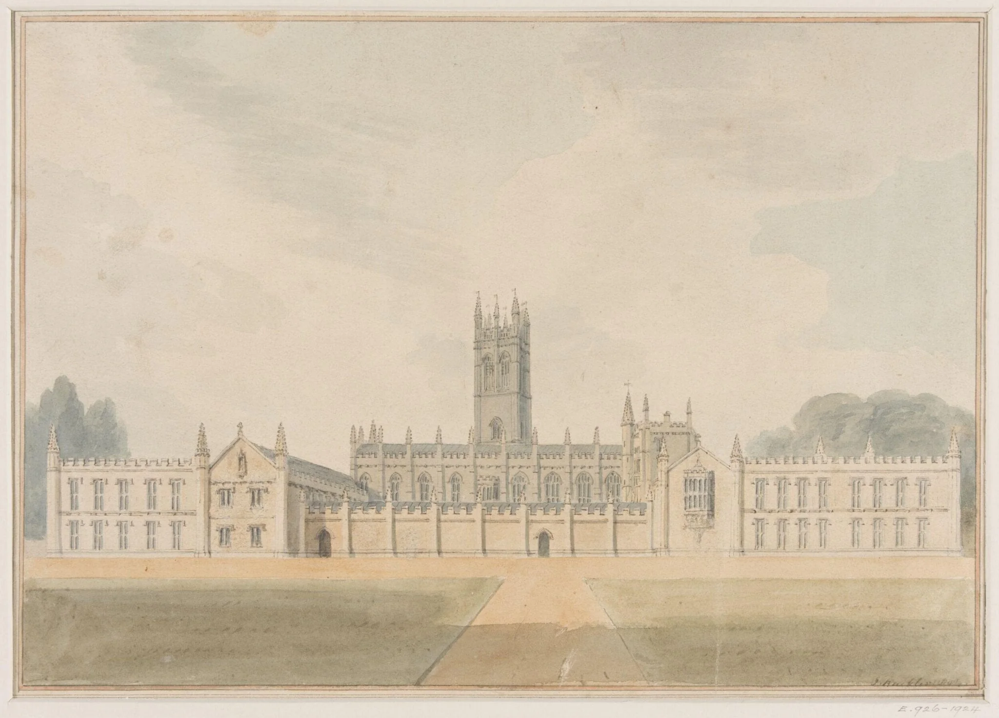 Magdalen College, Oxford, by John Chessell Buckler, watercolor, 1804