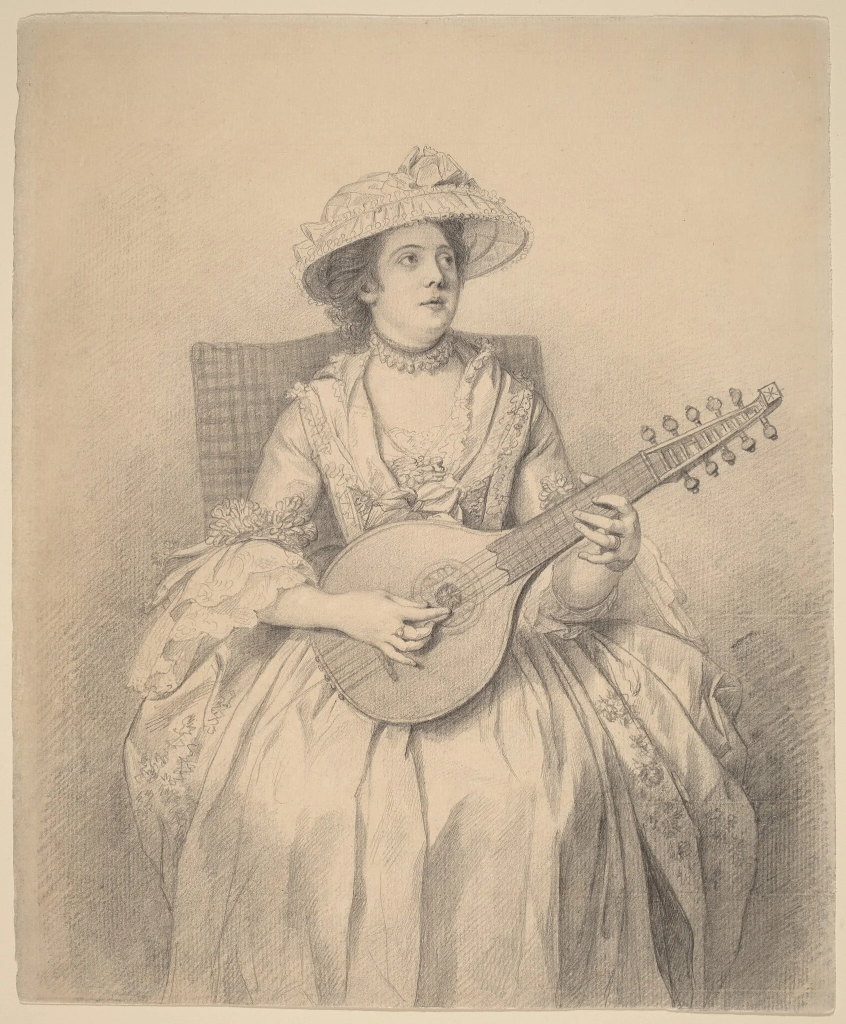 Woman Playing a Cittern, by Nathaniel Dance-Holland, graphite, 1770