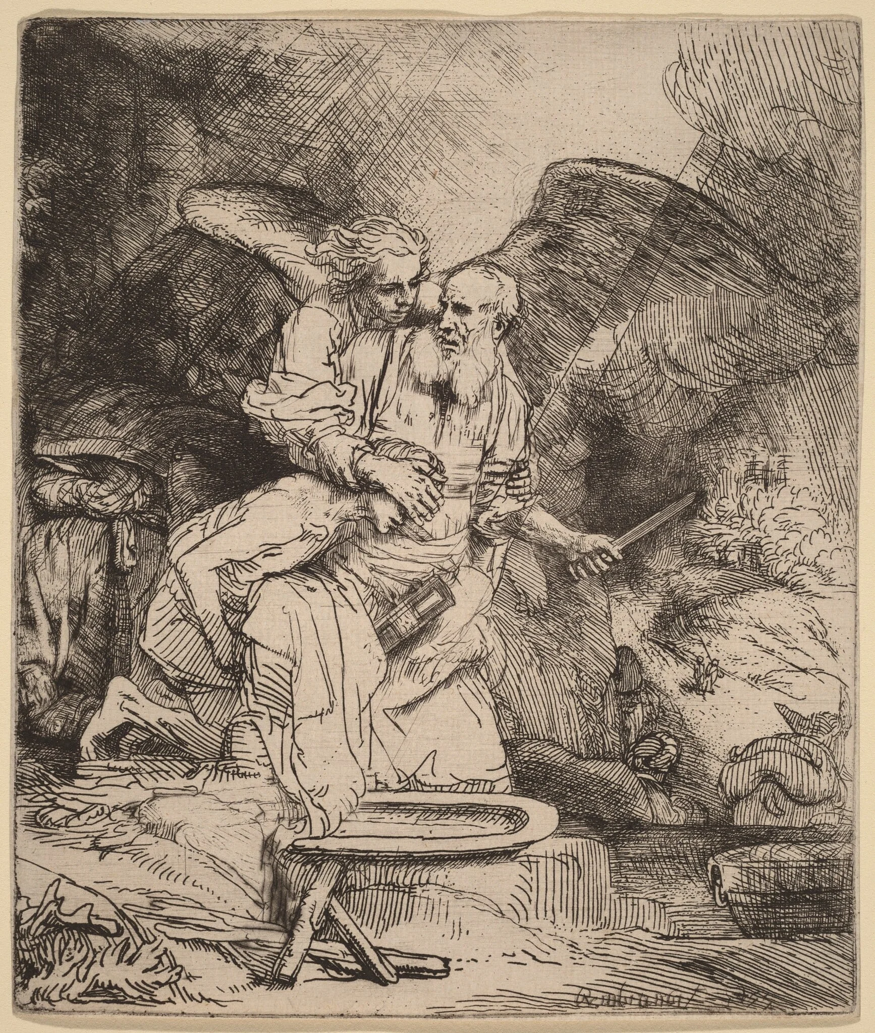 Abraham's Sacrifice, by Rembrandt, ink, 1655