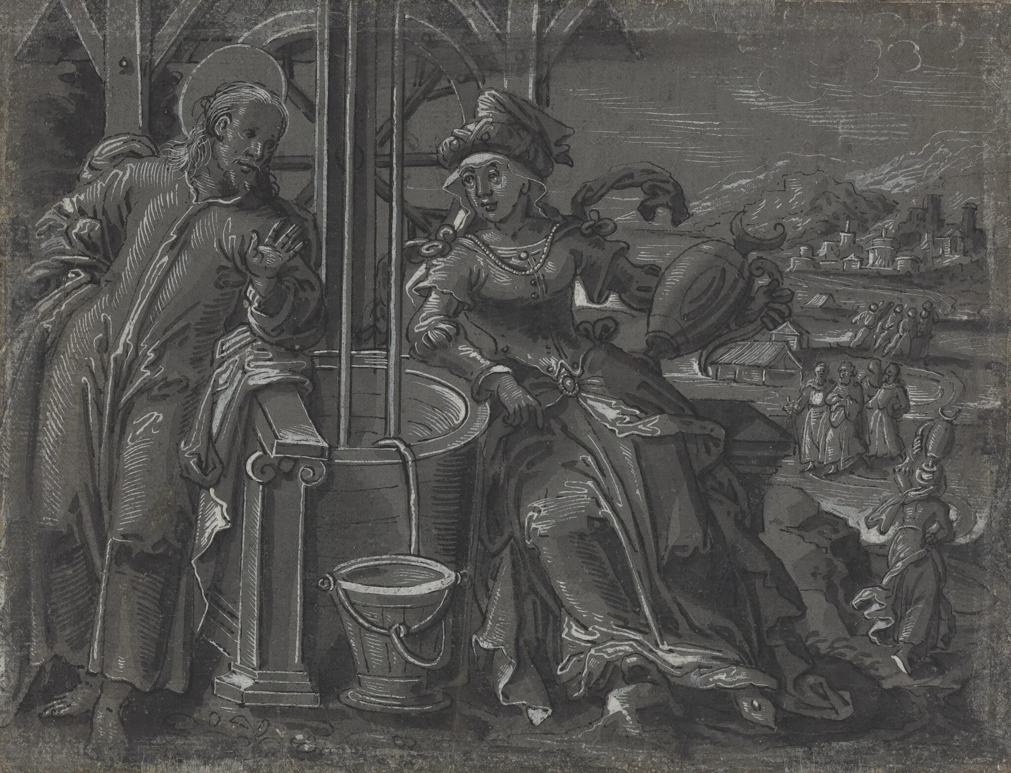 Christ and the Woman of Samaria [verso], by German 16th Century, ink, 1600