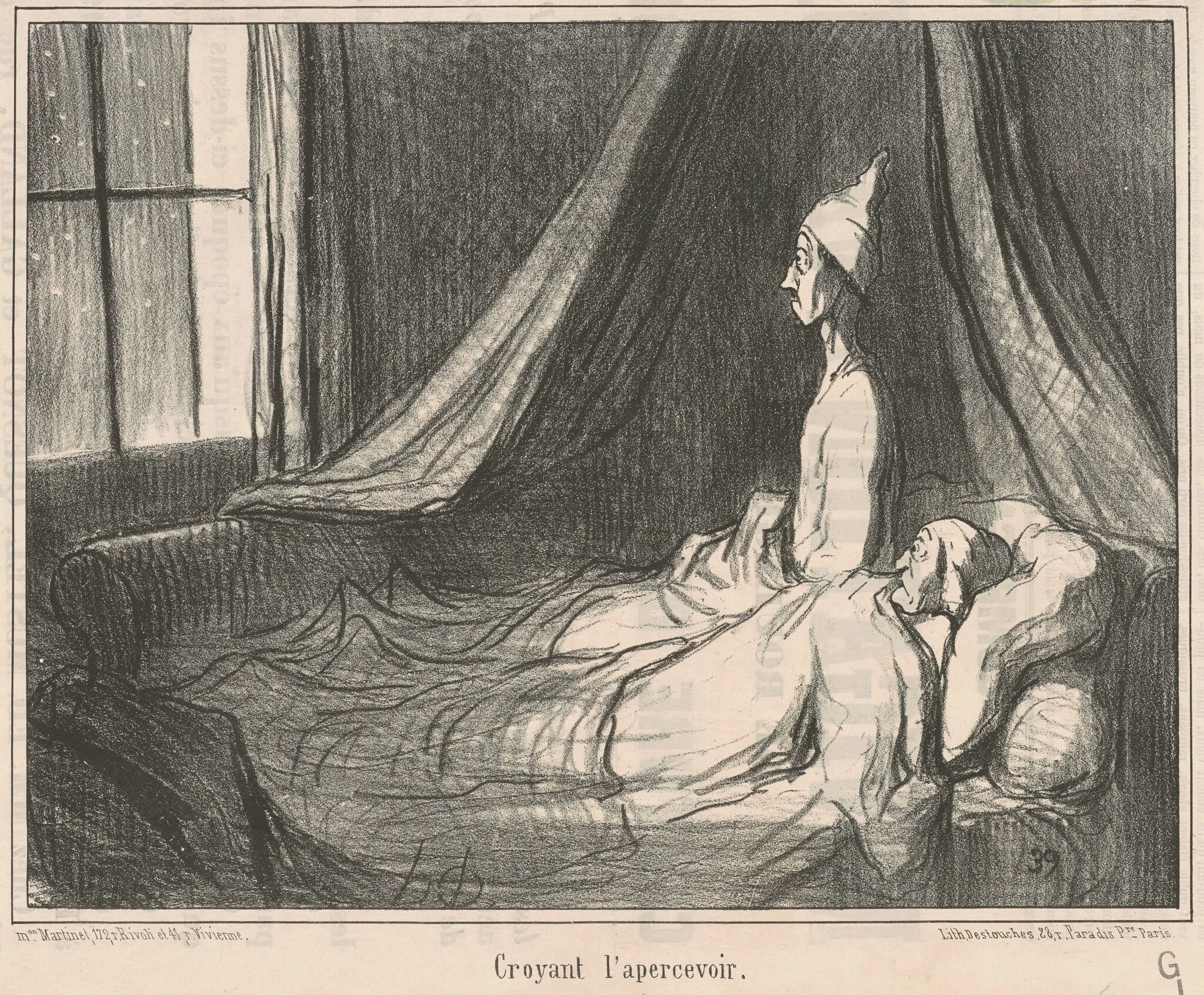 Croyant l'apercevoir ..., by Honoré Daumier, ink, 1857