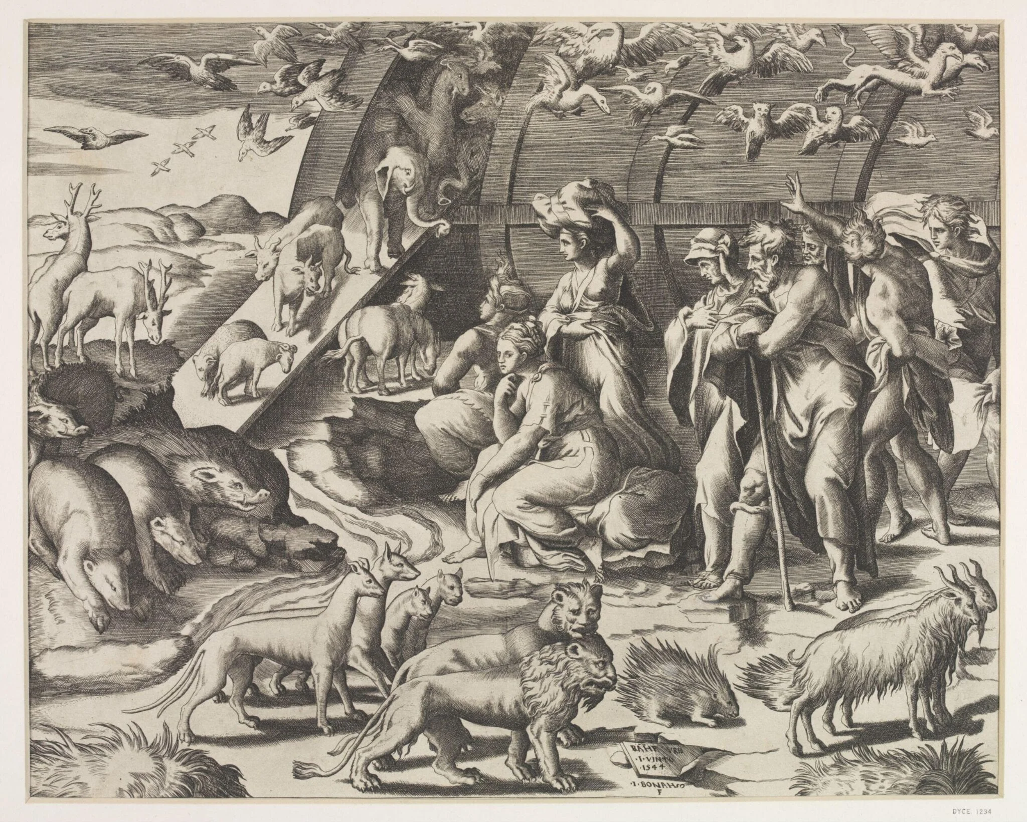Noah and His Family Leaving the Ark, by Giulio Bonasone, 1550
