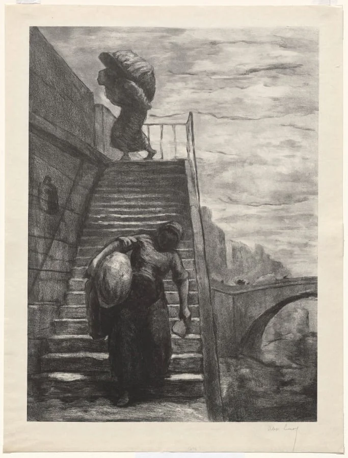 Washerwomen Descending a Quai Staircase, by Alexandre Lunois, 1888