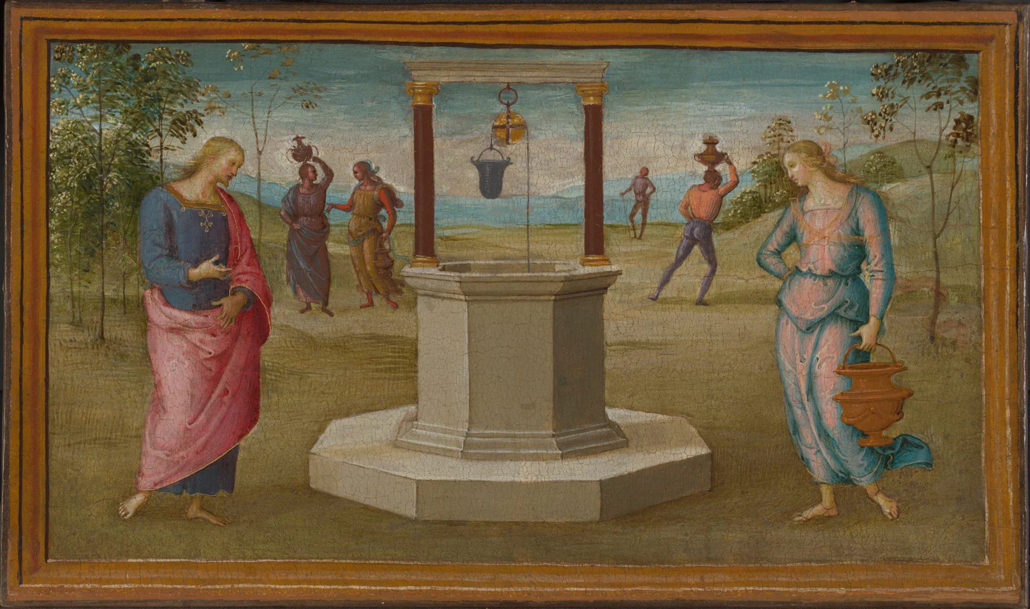Christ and the Woman of Samaria, by Pietro Perugino, tempera, 1502