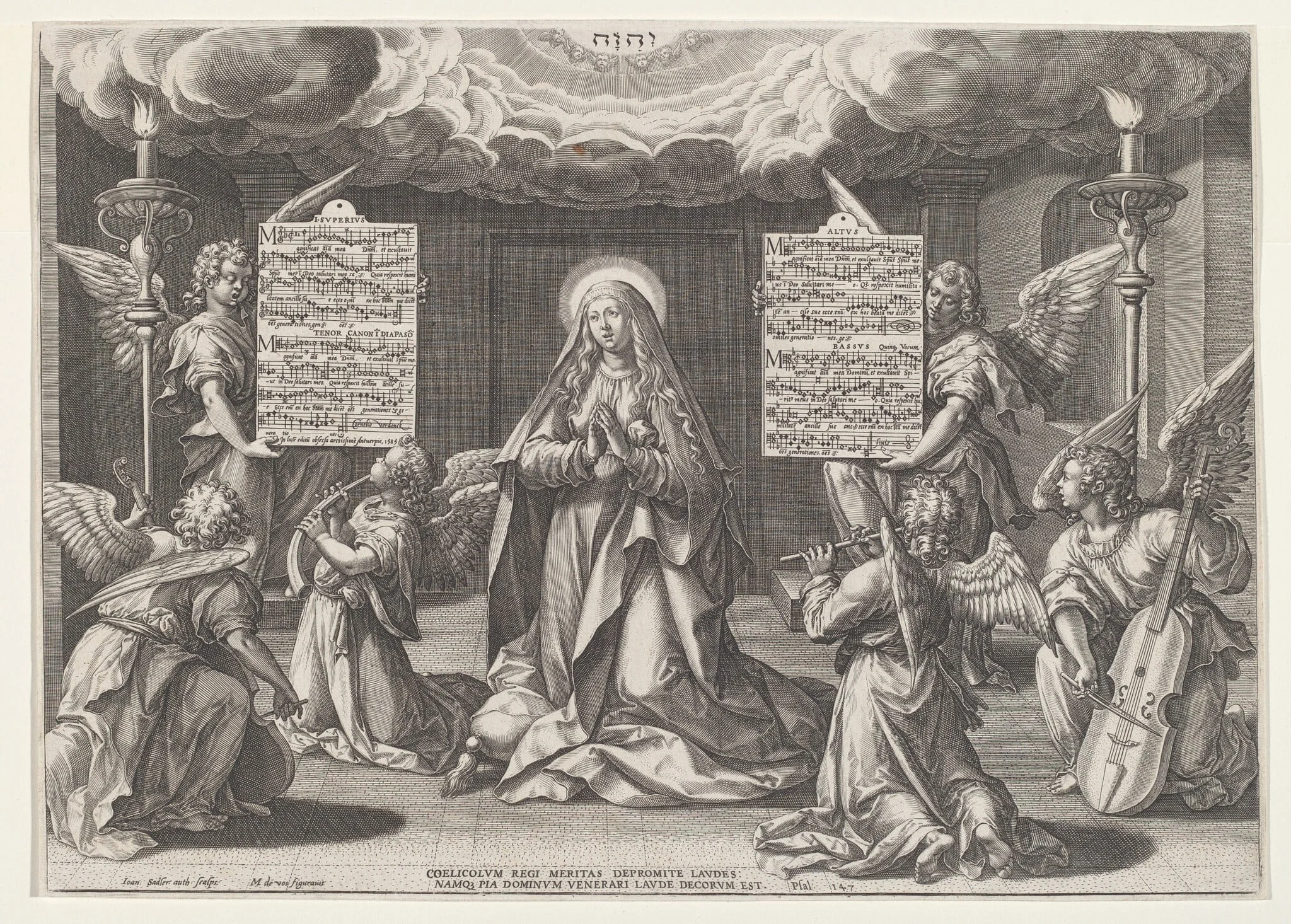 Magnificat: The Virgin Surrounded by Music-Making Angels, by Jan Sadeler I, ink, 1585