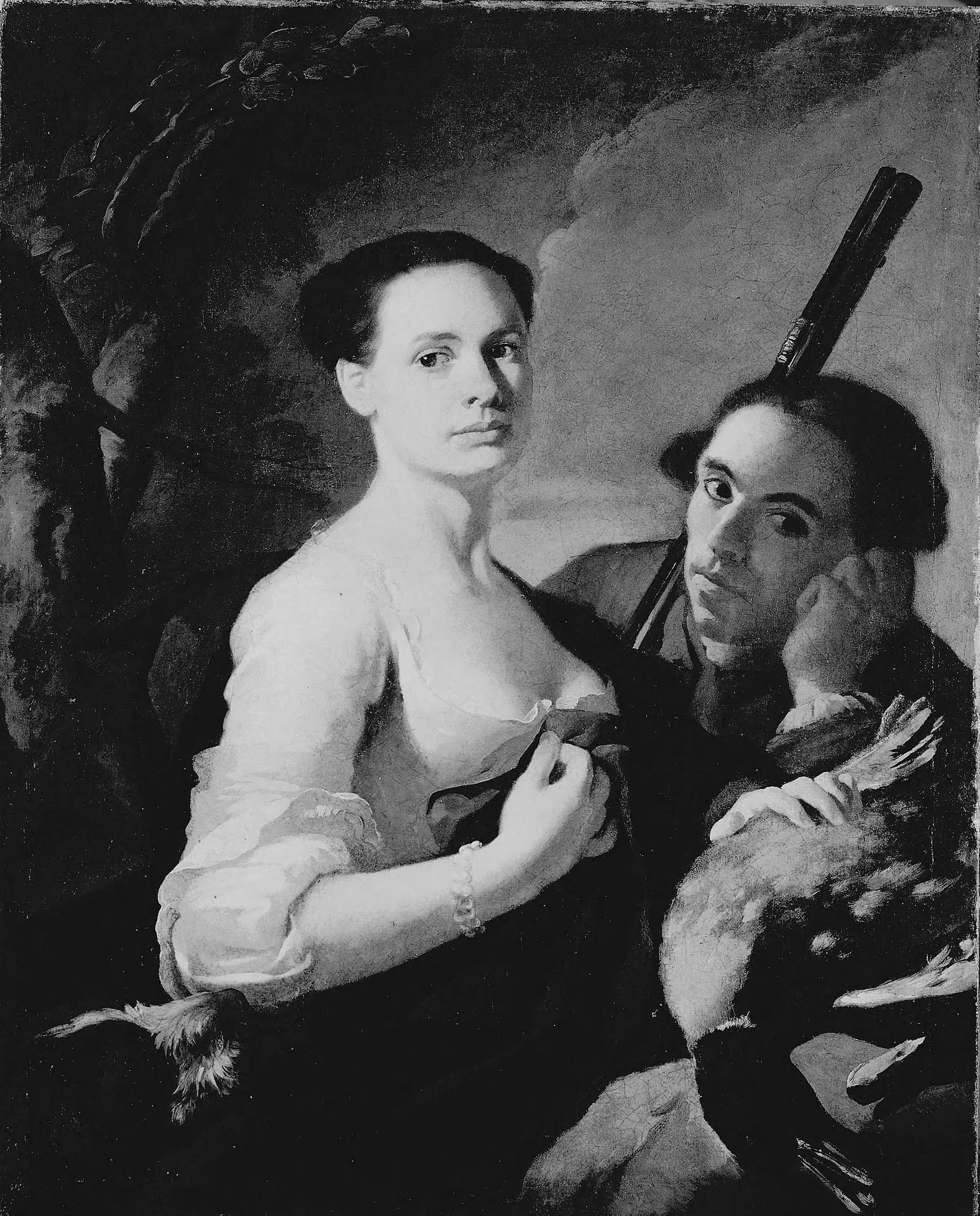 Young Woman with Hunter, by Unknown, oil, 1750