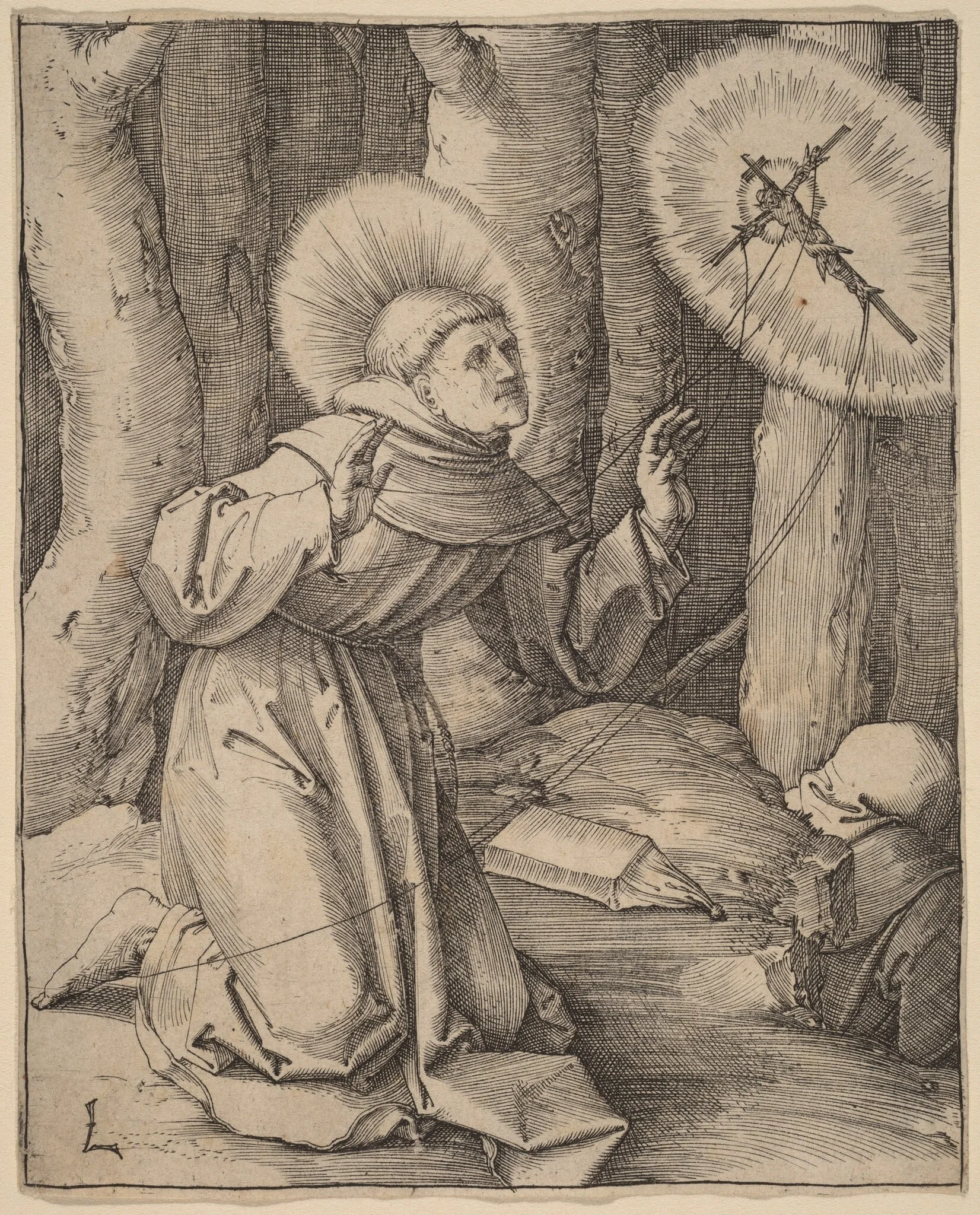Saint Francis of Assisi Receiving the Stigmata, by Lucas van Leyden, ink, 1514