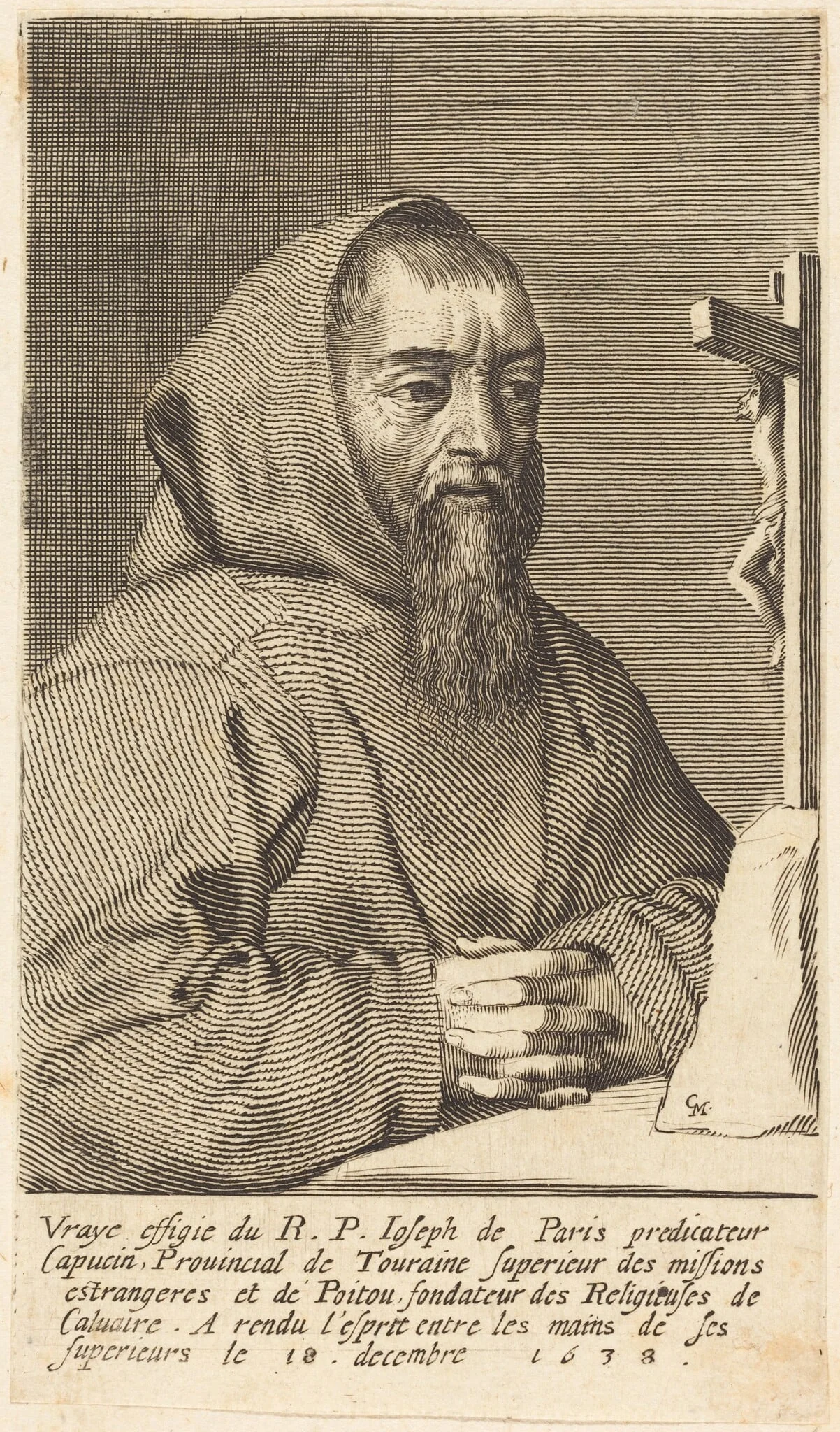 François Le Clerc Du Tremblay, Known as Père Joseph, by Claude Mellan, ink, 1638